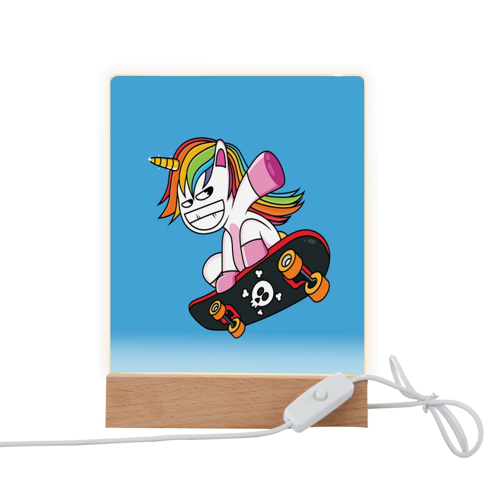 LED Unicorn Skateboard Night Light - USB Rechargeable Kids Room Decor for Boys, Girls & Adults | Portable Bedroom, Bathroom, Kitchen Lamp with Fun Cartoon Design - Perfect for Nighttime Safety, Nursery Decor & Gift Ideas