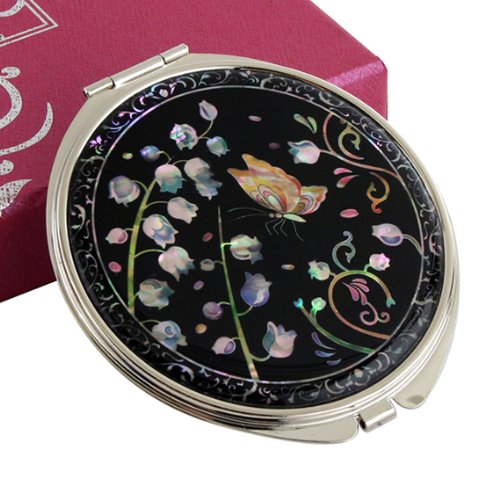 Pearl Compact Mirror 2X/1X Magnification - Travel Makeup Mirror for Women, Perfect Gift for Mom & Purse - Lily of the Valley Design