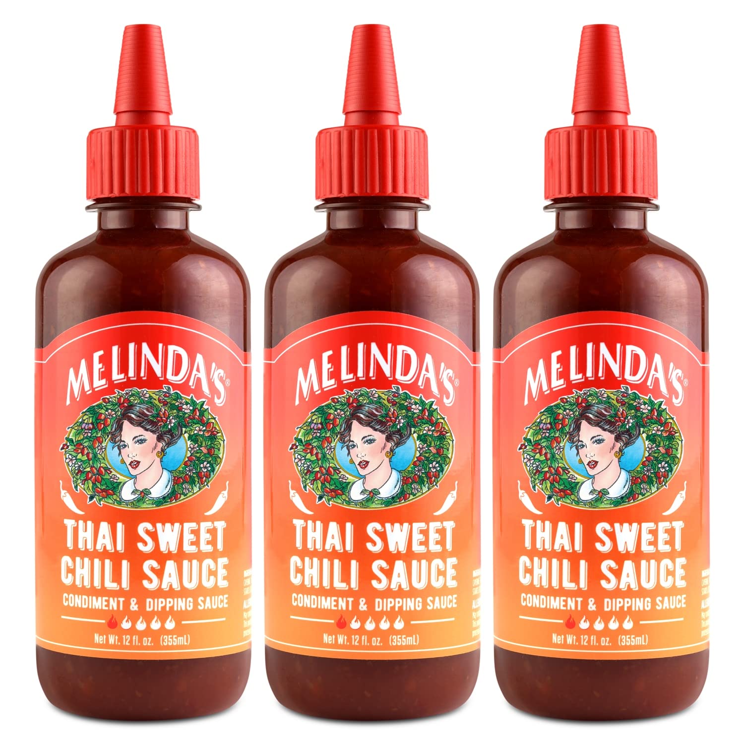 Melinda’s Thai Sweet Chili Sauce - Sweet & Mild Asian Chili Sauce with Fresh Ingredients - Gourmet Hot Sauce & Dipping Sauce - Keto Friendly, Kosher Certified - 12oz (3 Pack) - Perfect for Stir-Fries, Marinades & Appetizer Dips