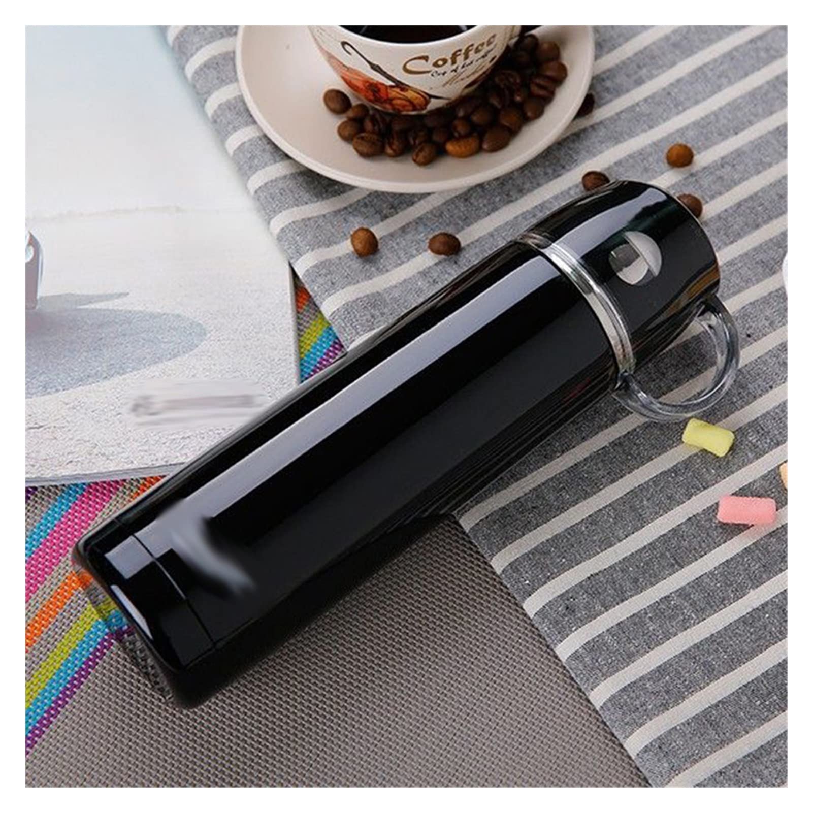 TWDYC 500ML Stainless Steel Vacuum Insulated Thermos with 2 Cups - Portable Travel Thermal Bottle with Rope, Leak-Proof Kids Water Bottle for School, Camping & Outdoor Activities (Color: Emerald Green)