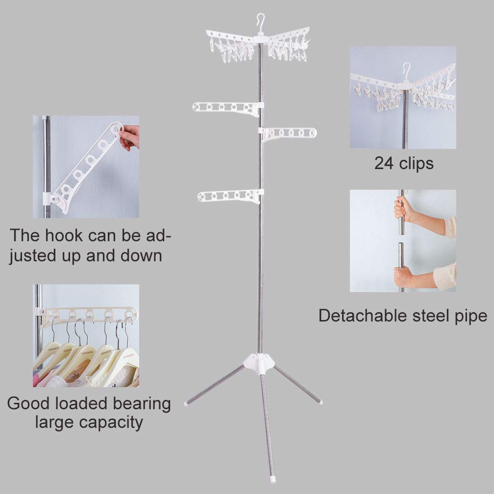 Foldable Clothes Drying Rack with 5 Adjustable Arms - Portable Collapsible Laundry Organizer for Indoor & Outdoor Use - Space Saving Garment Storage Shelf for Small Apartments, Balconies and Travel