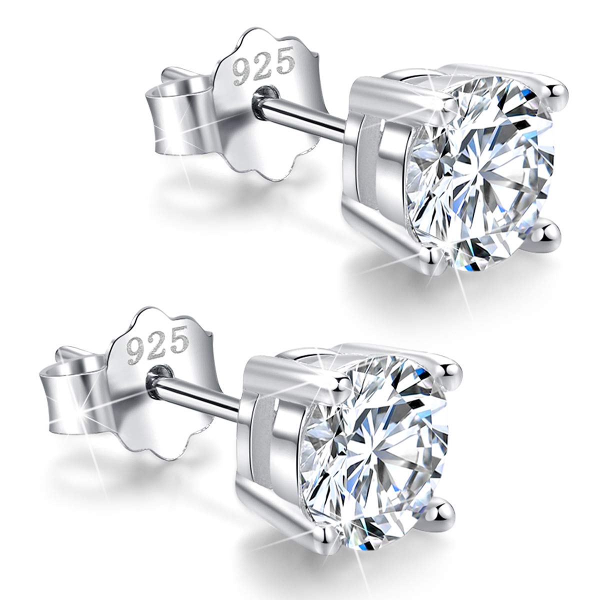 18K Gold Plated Sterling Silver Cubic Zirconia Stud Earrings for Women & Men | Hypoallergenic Simulated Diamond CZ Earrings | Gift for Anniversary, Birthday & Everyday Wear