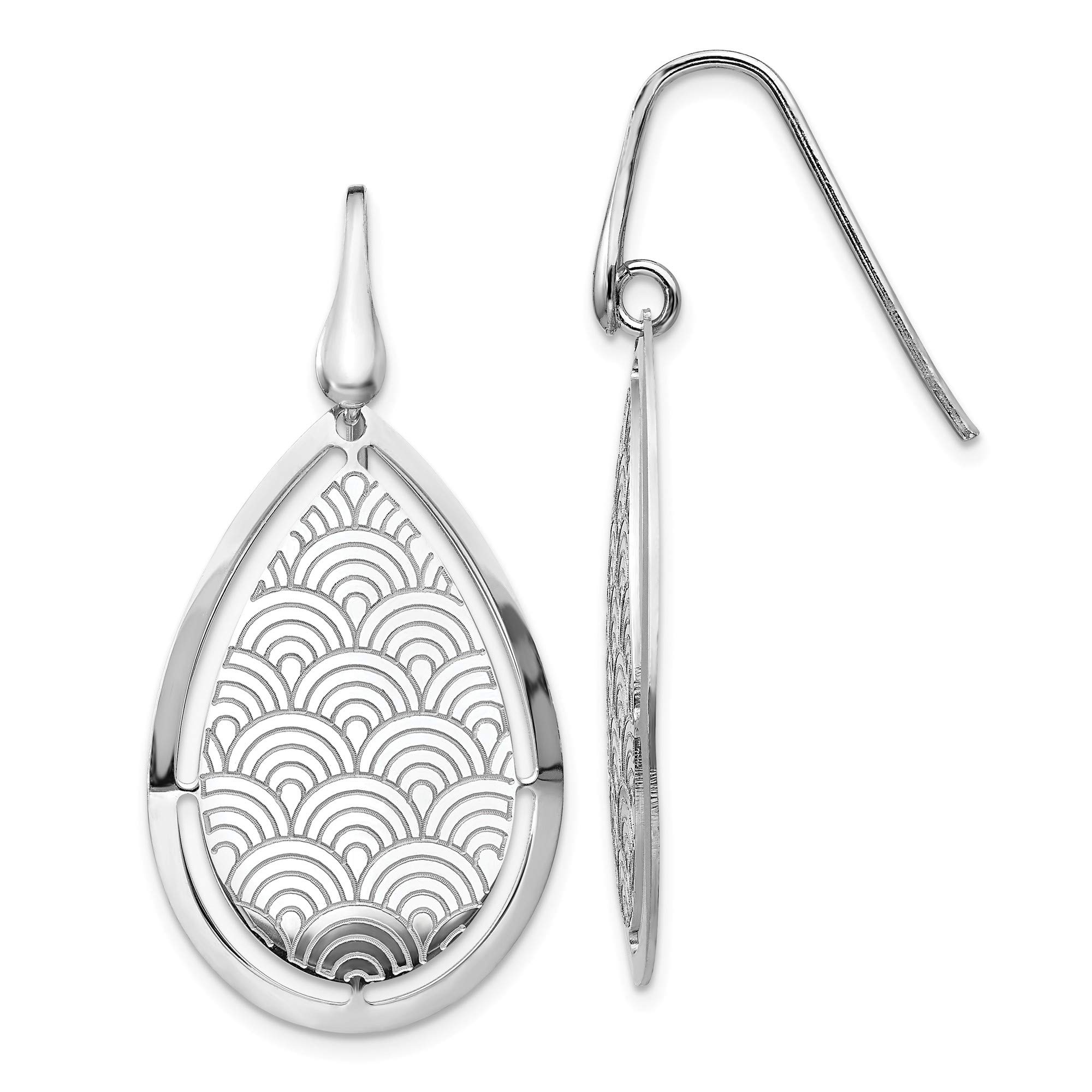 Leslie's Sterling Silver Brushed/Polished Laser Cut Dangle Earrings for Women - Elegant Handmade Jewelry Gift for Birthday, Anniversary & Special Occasions