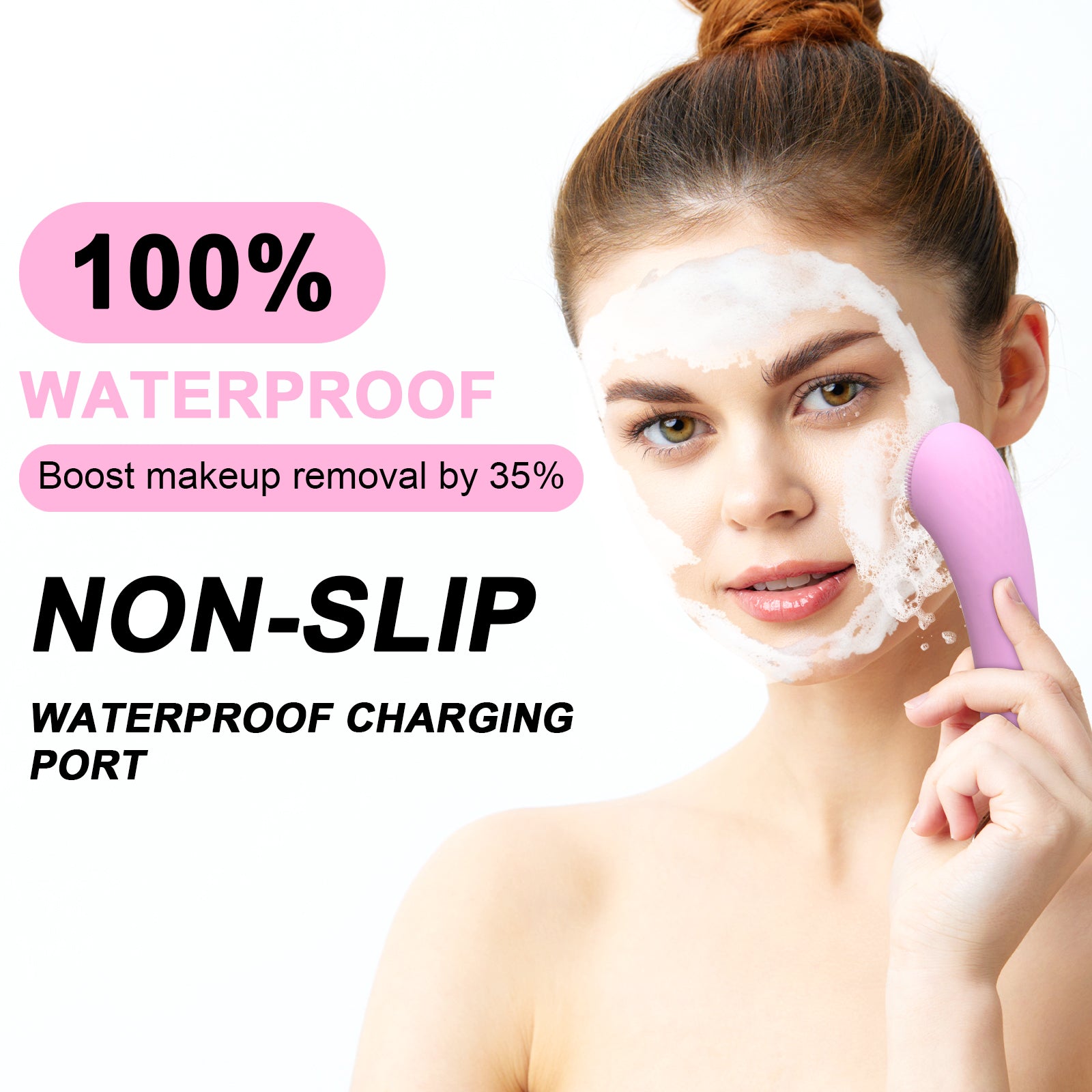 Ultrasonic Silicone Facial Cleansing Brush with 4 Function Modes & Rotating Magnetic Beads - Waterproof Rechargeable Portable Face Cleanser for Deep Cleaning, Exfoliation & Skin Care - Perfect for Daily Skincare Routine & Travel