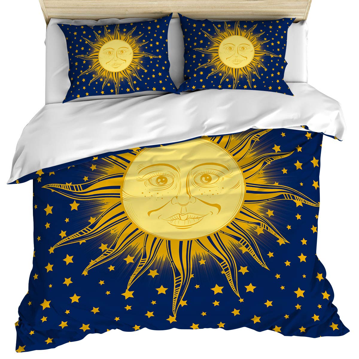 Crystal Emotion 3-Piece Vintage Boho Bohemian Bedding Set - Full Size Duvet Cover + Pillow Shams, Ultra Soft Breathable Microfiber for All Seasons | Hippie Sun Pattern Design for Cozy Bedroom Decor & Boho Chic Home Styling