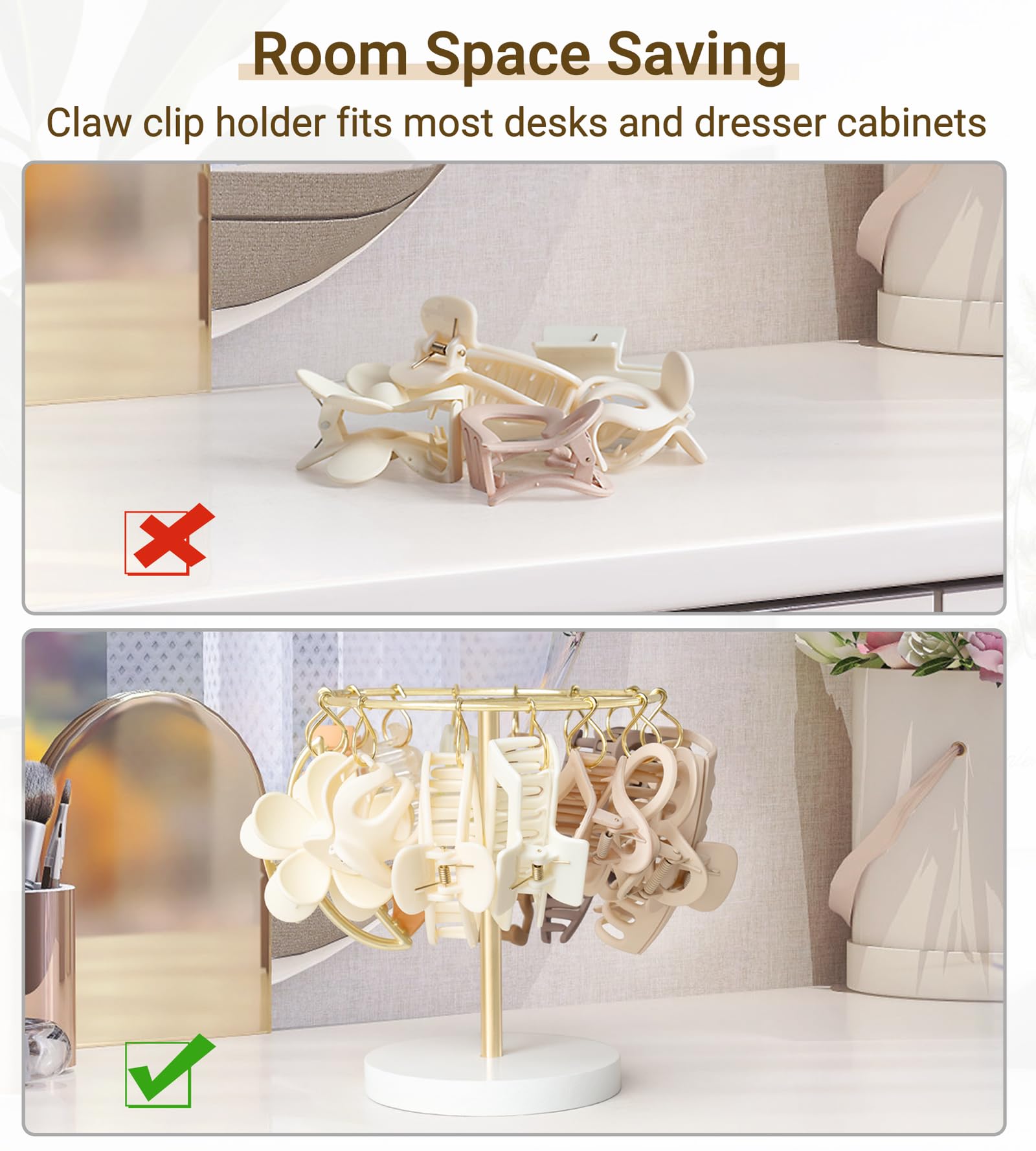 Dahey Metal Claw Clip Organizer Stand - Hair Accessories Storage Holder for Women & Girls | Dorm Room, Bathroom & Bedroom Decor (Gold)