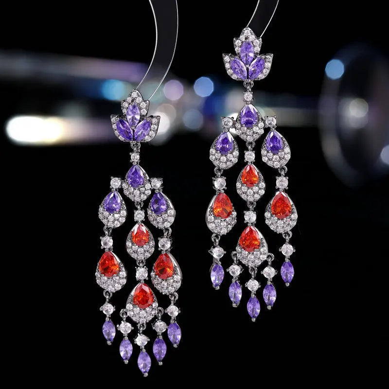 Sparkling Cubic Zirconia Long Dangle Tassel Earrings for Women - Elegant Wedding, Bridal Party & Evening Banquet Jewelry Accessories | Perfect for Prom, Gala & Special Occasions