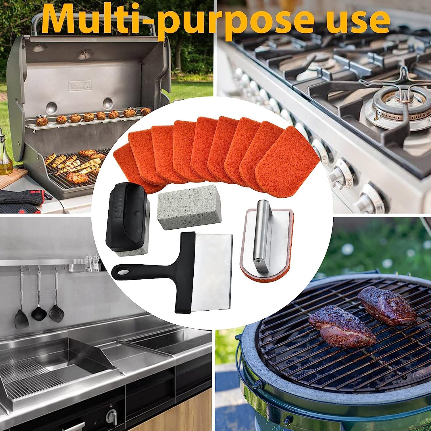 **26-Piece Heavy Duty RTT Griddle Cleaning Kit for Blackstone - Grill Stone, Scraper & Stainless Steel Brush - Easy Flat Top Grill Cleaner for Outdoor Cooking & Camping**