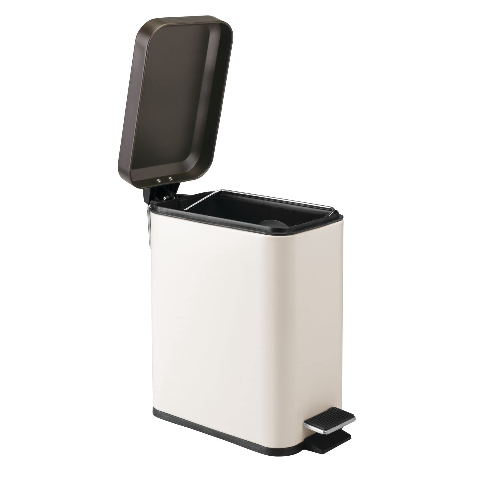 mDesign 1.3 Gallon Small Modern Rectangle Step Trash Can with Lid - Compact Metal Garbage Bin with Removable Liner Bucket & Handle for Bathroom, Kitchen, Office, Craft Room, Garage - Vanilla Bronze Finish | Perfect for Small Spaces, Under Sink, Vanity & Home Organization