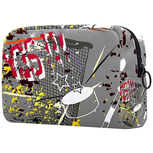 Premium Hockey Stick & Puck Design Makeup Bag - Portable Travel Cosmetic Organizer for Women | Waterproof Toiletry Bag for Sports Fans, Gym, Vacation & Daily Use