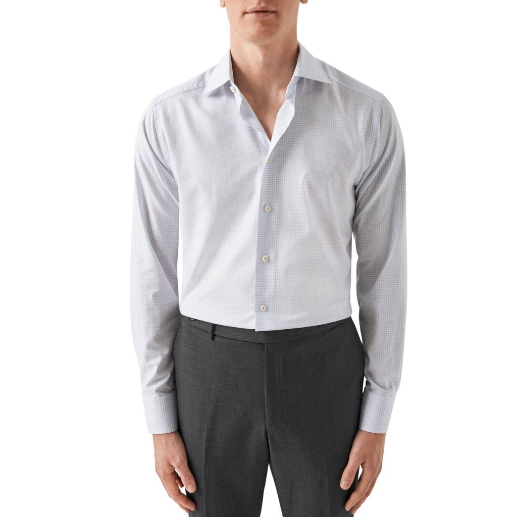 ETON Men's Check Cotton Tencel Dress Shirt - Slim Fit Single Cuff Business Casual Shirt in Light Purple | Perfect for Office, Weddings & Formal Events