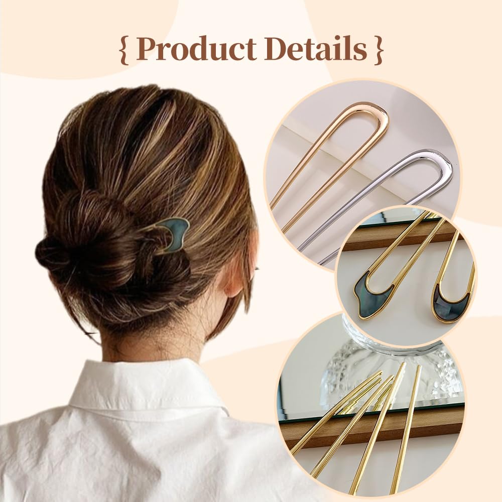 2024 Newest French Twist Hair Pins for Women - U-Shaped Metal Vintage Hair Sticks (Gold & Silver) | Elegant Updos, Bridal Hairstyles & Everyday Wear