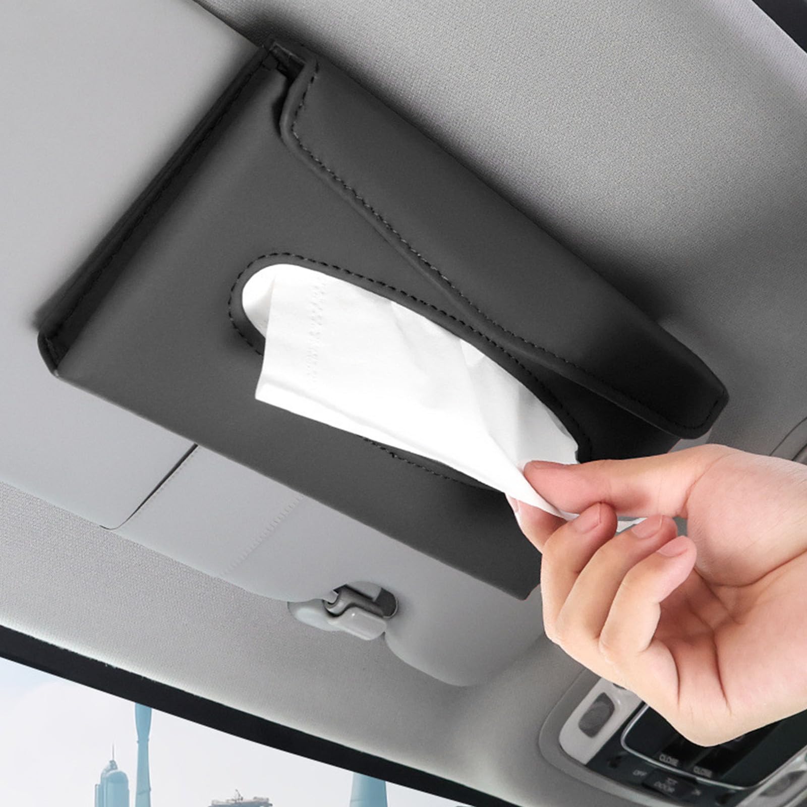Premium Black Leather Car Tissue Box Holder - Drawer & Visor Mounted, Hanging Car Organizer for Tissues & Small Essentials - Perfect for Cars, SUVs, Trucks & Road Trips