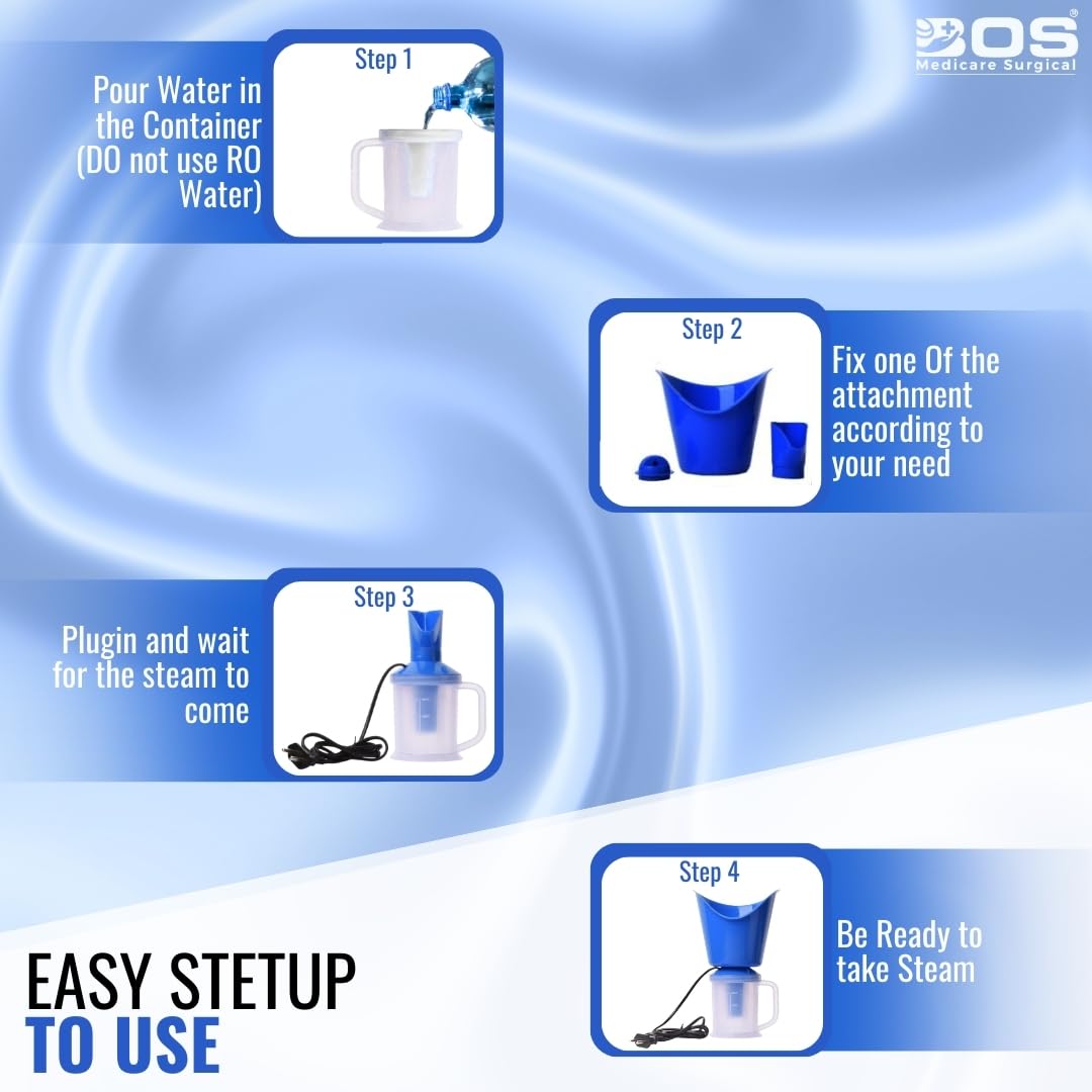 Bos Medicare 3-in-1 Steam Inhaler for Cold & Cough Relief - Facial Steamer & Vaporizer for Adults with 1.10m Cord - Perfect for Home Use, Sinus Relief & Skincare Routine