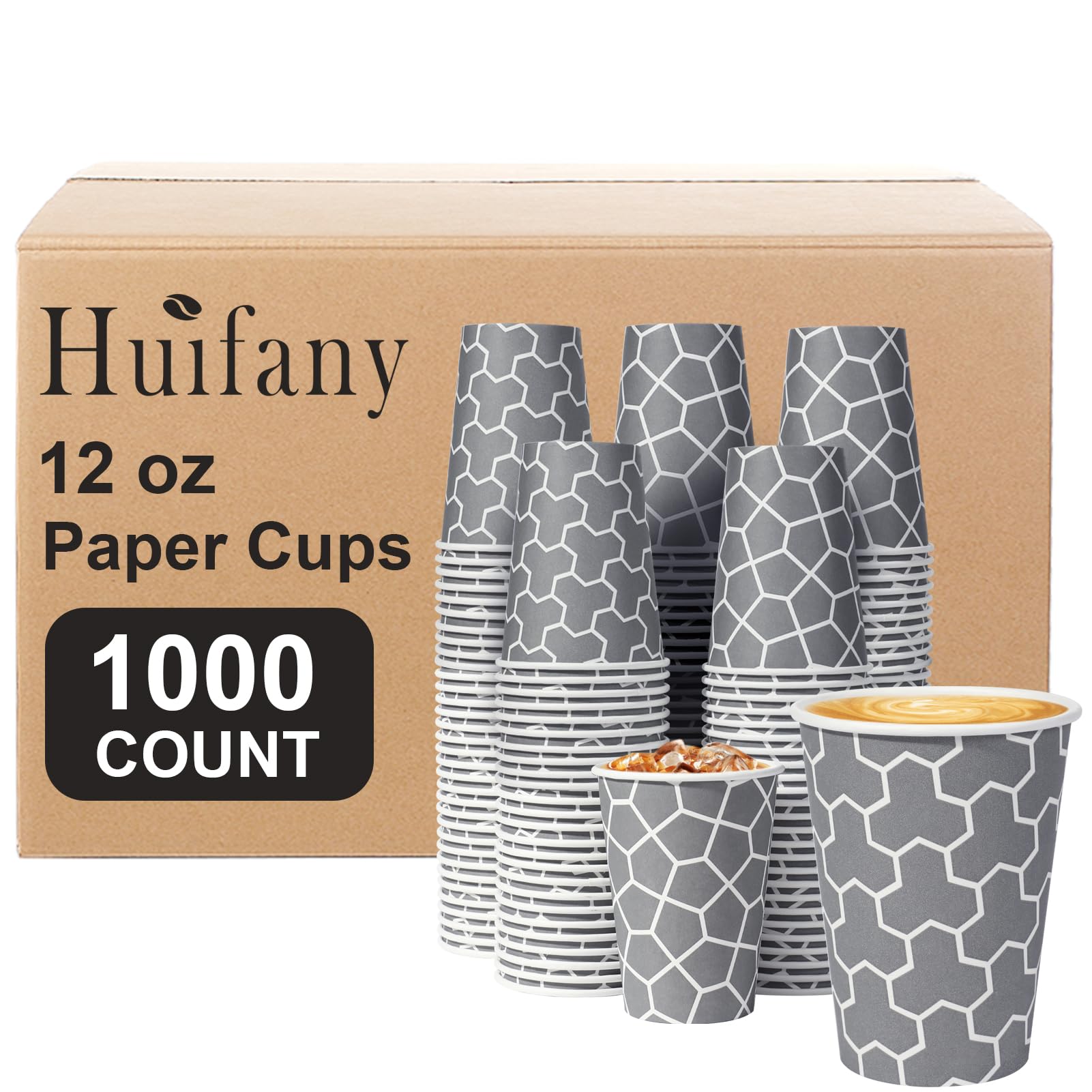 12 oz Disposable Paper Coffee Cups [1000 Count] - Thickened Insulated Hot & Cold Drink Cups for Cafes, Office, Parties, Travel - Perfect for Coffee, Tea, Hot Chocolate & Iced Beverages