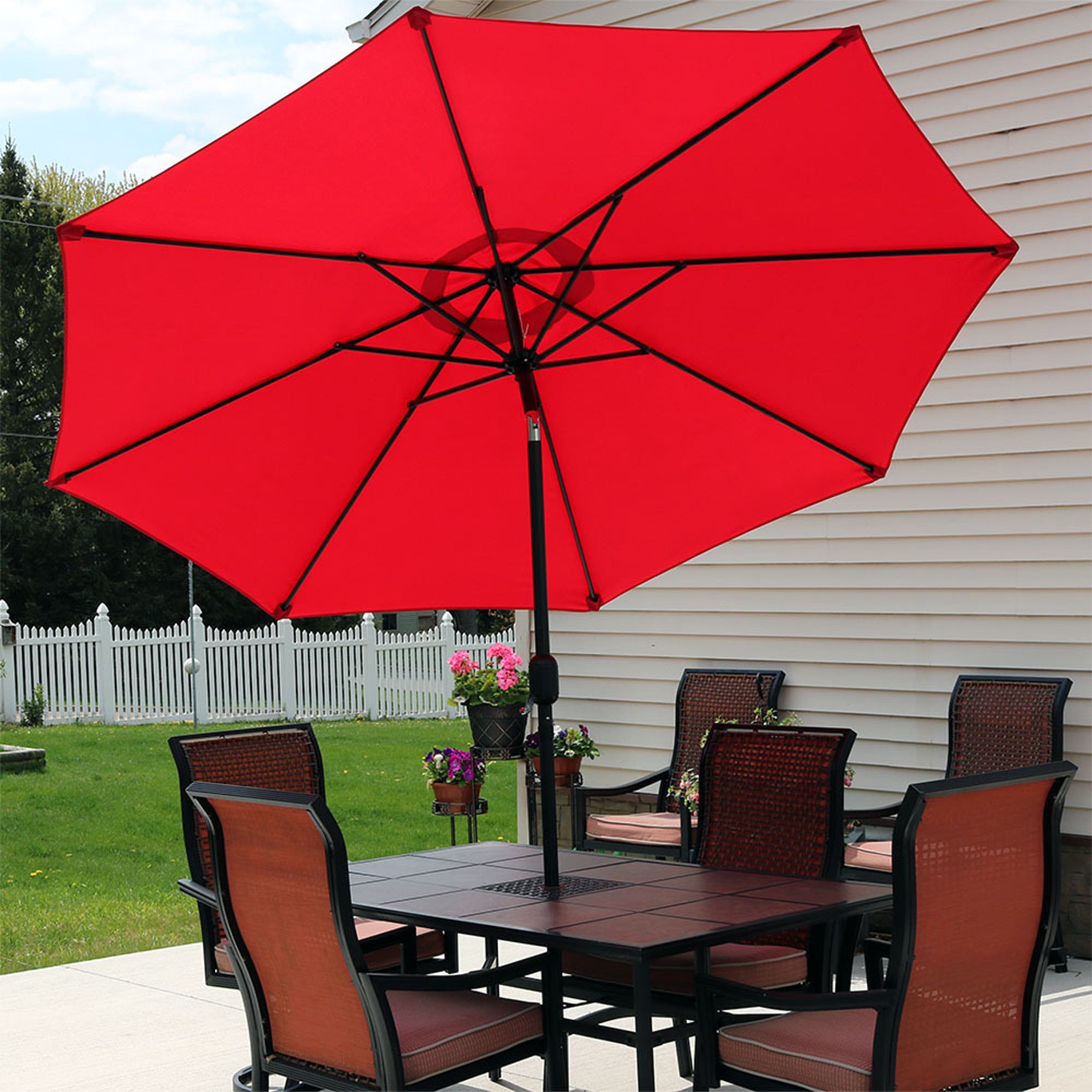 Sunnydaze 9-Foot Aluminum Outdoor Patio Umbrella with Tilt & Crank - Perfect for Poolside, Backyard, Deck, and Garden Shade