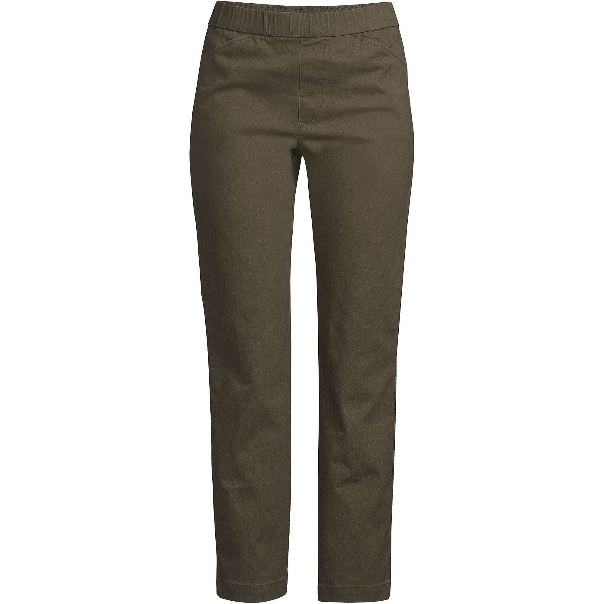 Lands' End Women's Mid Rise Pull-On Chino Crop Pants - Forest Moss, Size 10 Regular | Comfortable Stretch Casual Pants for Work, Travel & Everyday Wear