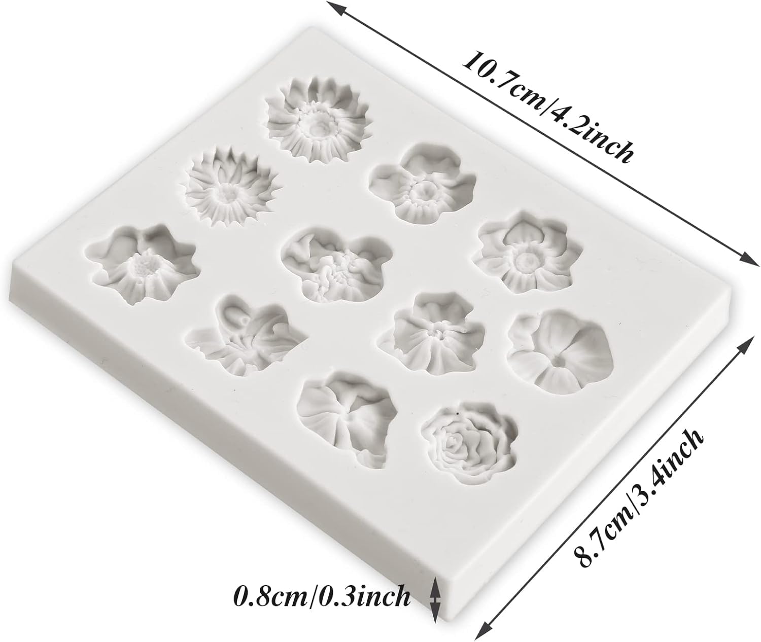 Skytail 11-Cavity Fondant Mold Set - Rose, Sunflower, Peony, Chrysanthemum & Daisy Flower Candy Molds for Cake Decorating, Chocolate, Clay, Resin & Soap Making | Perfect for Wedding Cakes, Cupcakes, DIY Crafts & Confectionery Projects