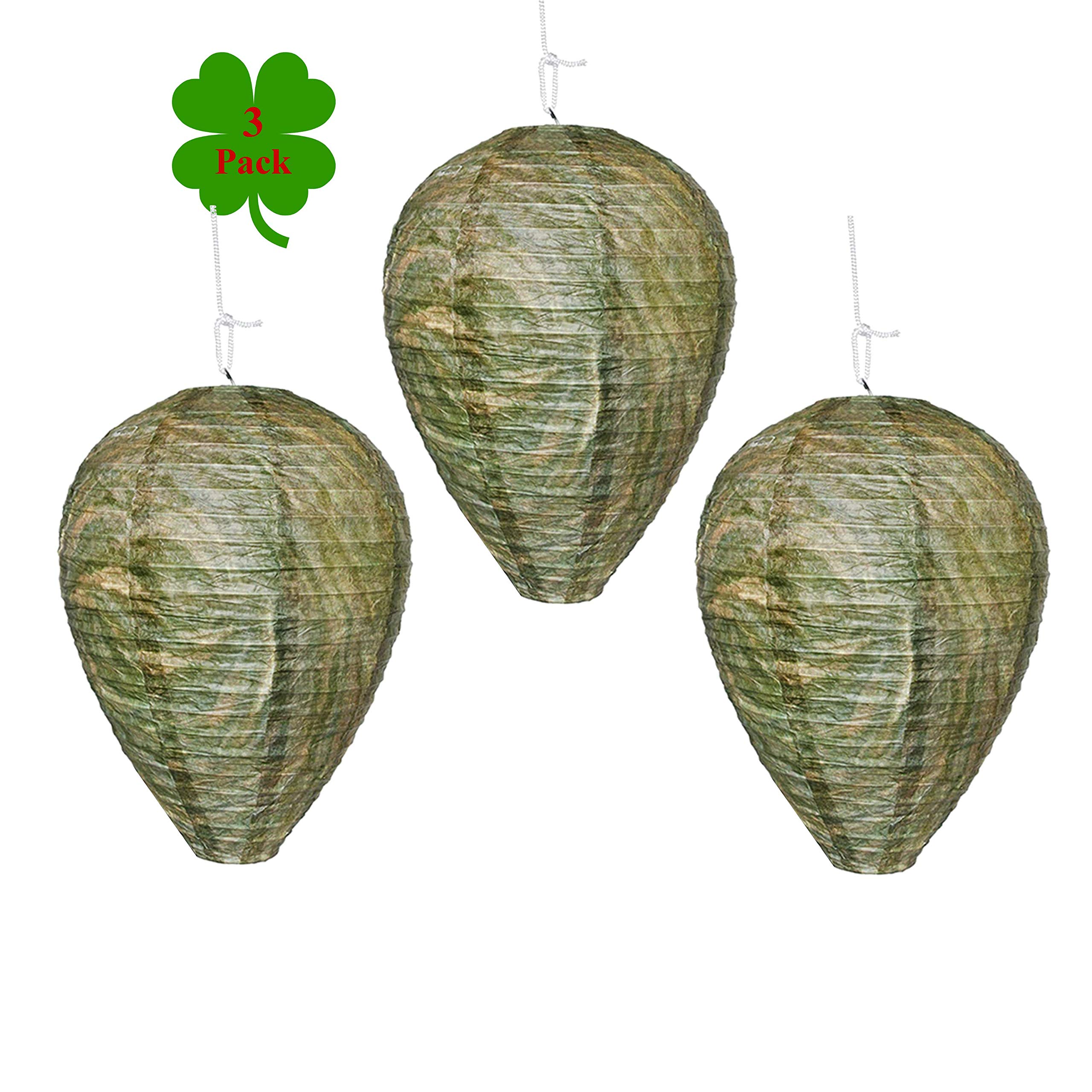 Outward Creations Fake Wasp Nest Decoy - 3 Pack Hanging Wasp Deterrent - Natural Wasp Repellent for Outdoor Use - Safe & Effective Wasp Control for Patio, Garden, and Backyard