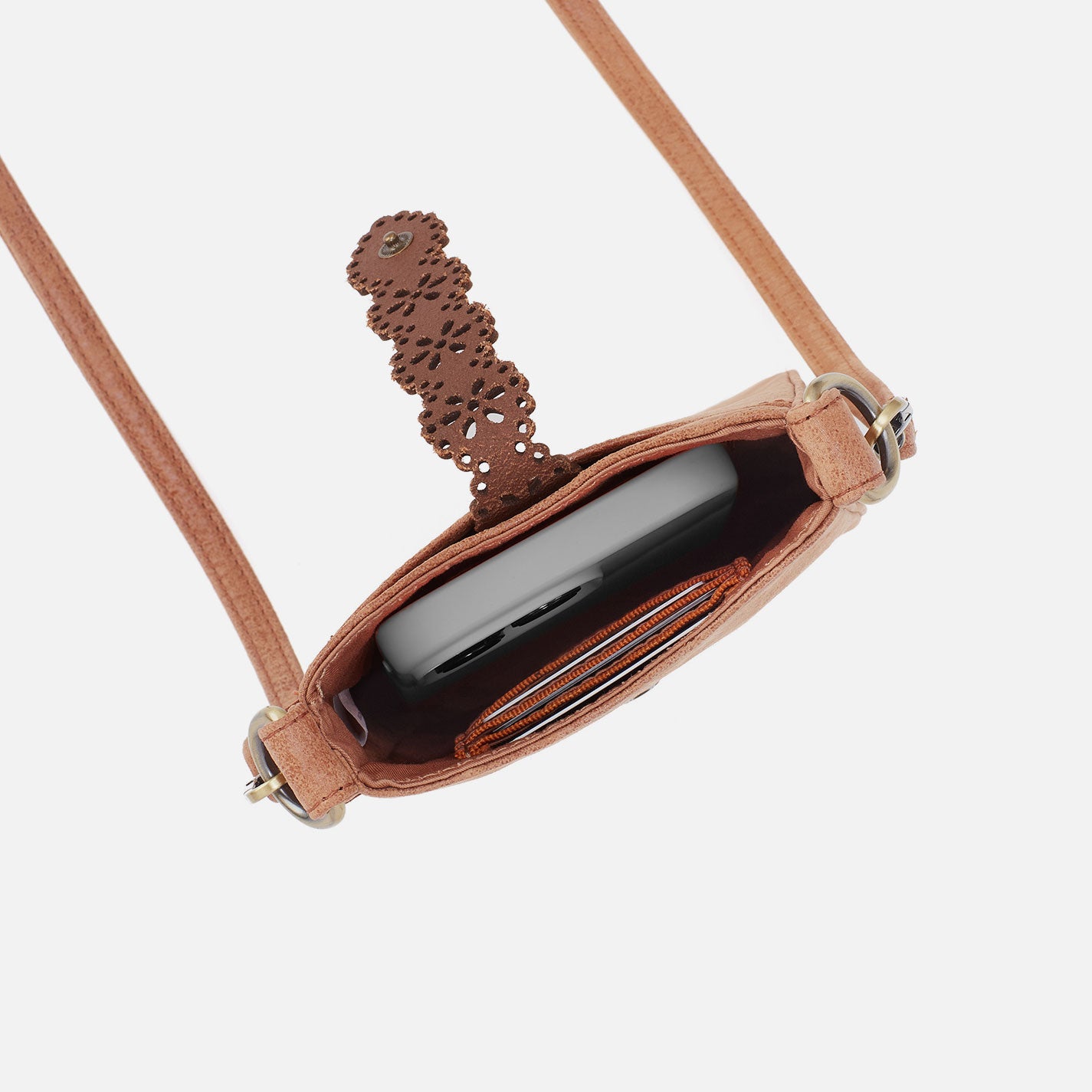 Premium Buffed Leather Tabby Phone Crossbody Bag in Whiskey - Stylish & Compact for Everyday Use, Travel, and Shopping