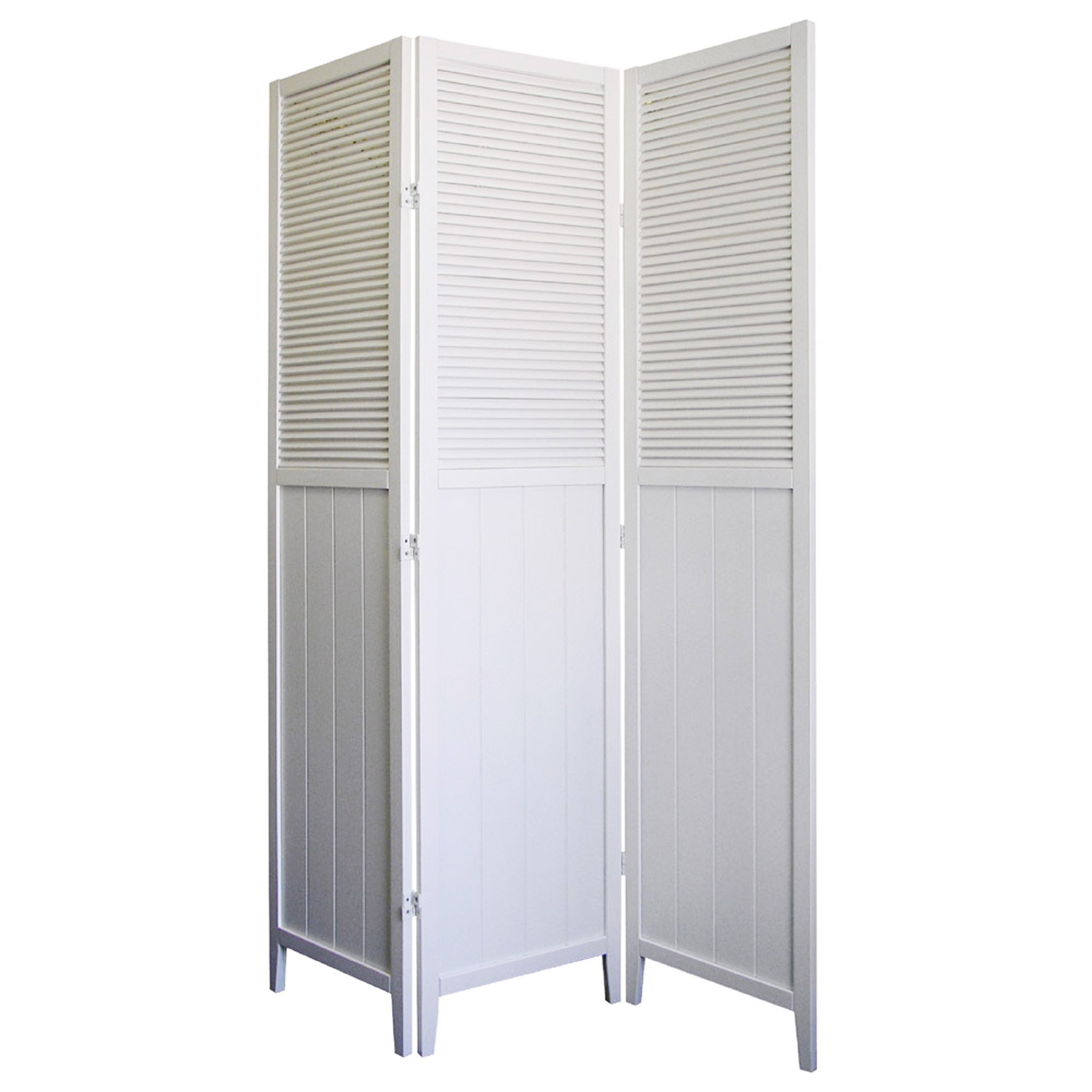 ORE International R5420-A 3-Panel Beadboard Room Divider, White - Privacy Screen for Home, Office & Dorm - Decorative Partition for Living Room, Bedroom & Studio Spaces