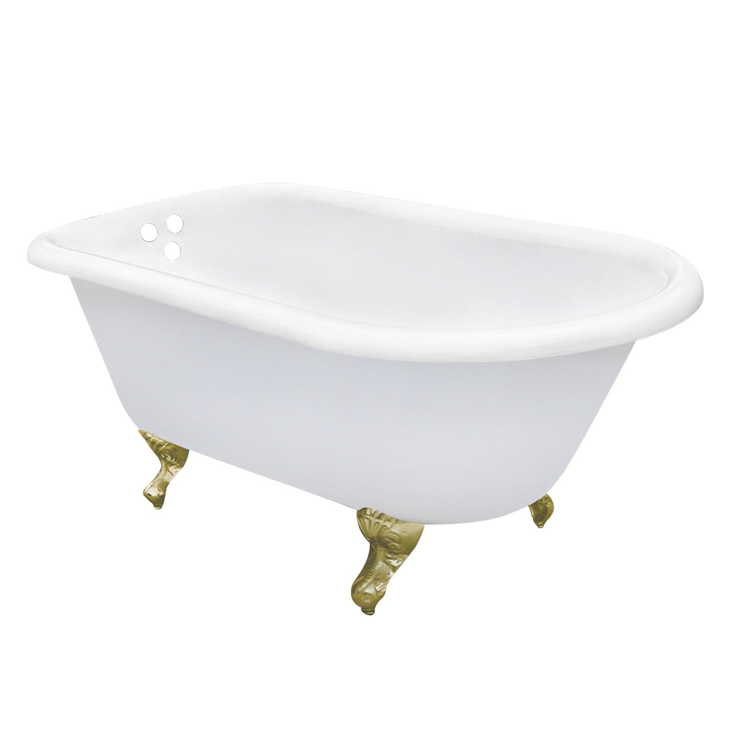 54 Inch White Oval Clawfoot Tub with Brushed Brass Roll Top - Cast Iron Freestanding Bathtub for Vintage & Modern Bathrooms (3 3/8 Inch Wall Drillings) | Perfect for Spa Retreats, Master Bathrooms & Luxury Home Renovations