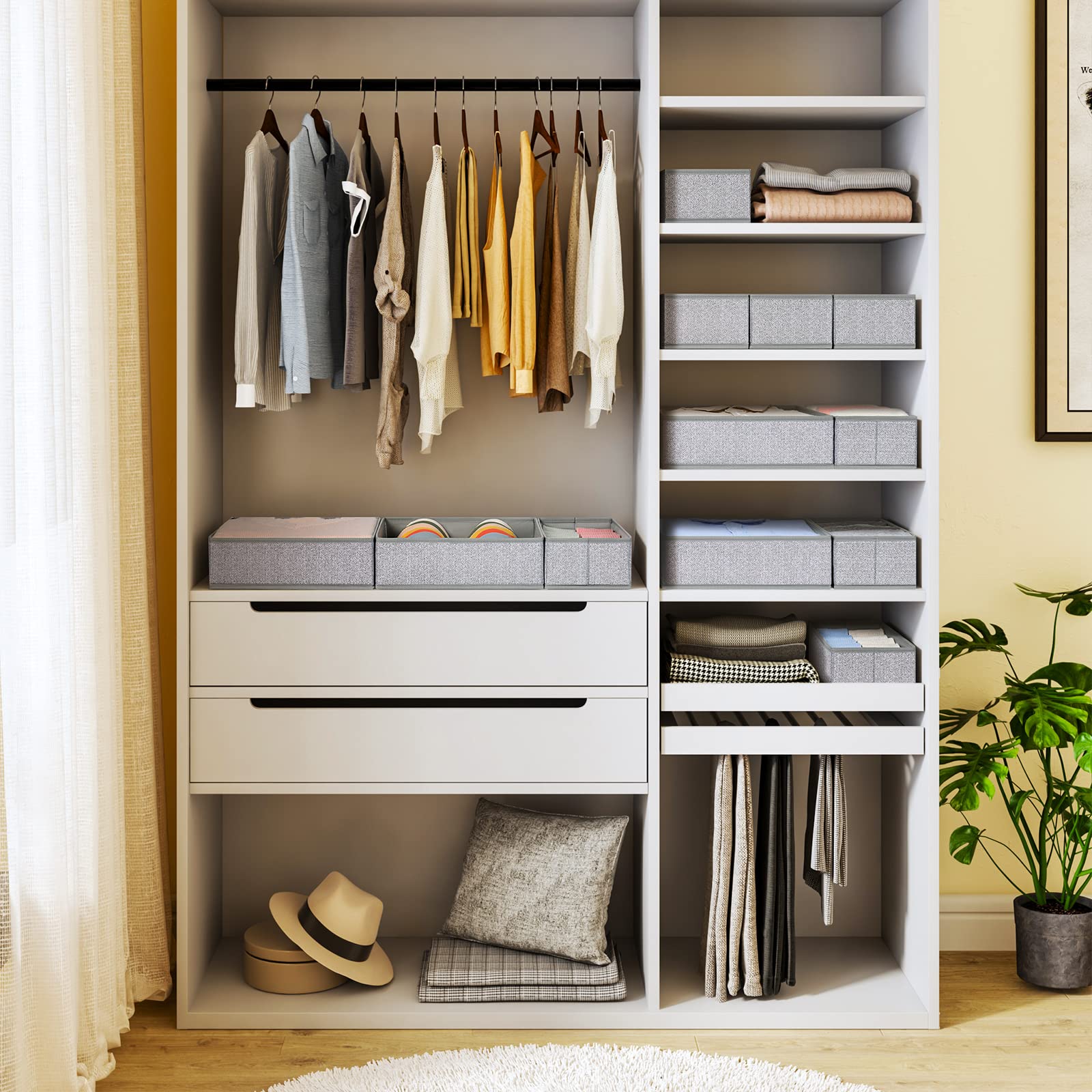 DIMJ 12 Pack Foldable Closet & Dresser Drawer Organizers - Fabric Storage Dividers for Clothes, Underwear, Bras, Socks | Space Saving Solution for Bedroom, Closet & Wardrobe Organization