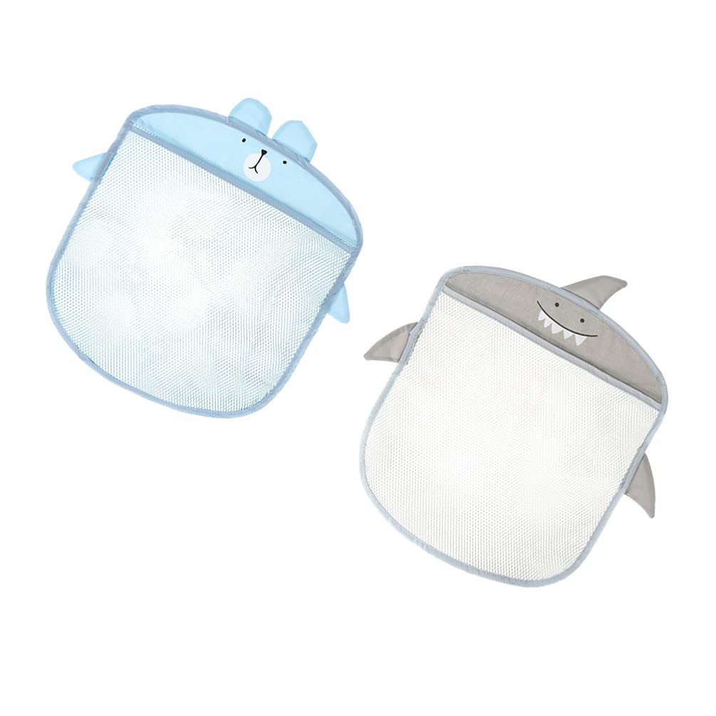 Jojofuny 2-Pack Mesh Bath Toy Organizer with Suction Cups - Bathtub Toy Storage Net Bags & Shower Caddy for Kids Toddlers (Blue & Grey) - Perfect for Bath Time Organization & Baby Shower Gifts