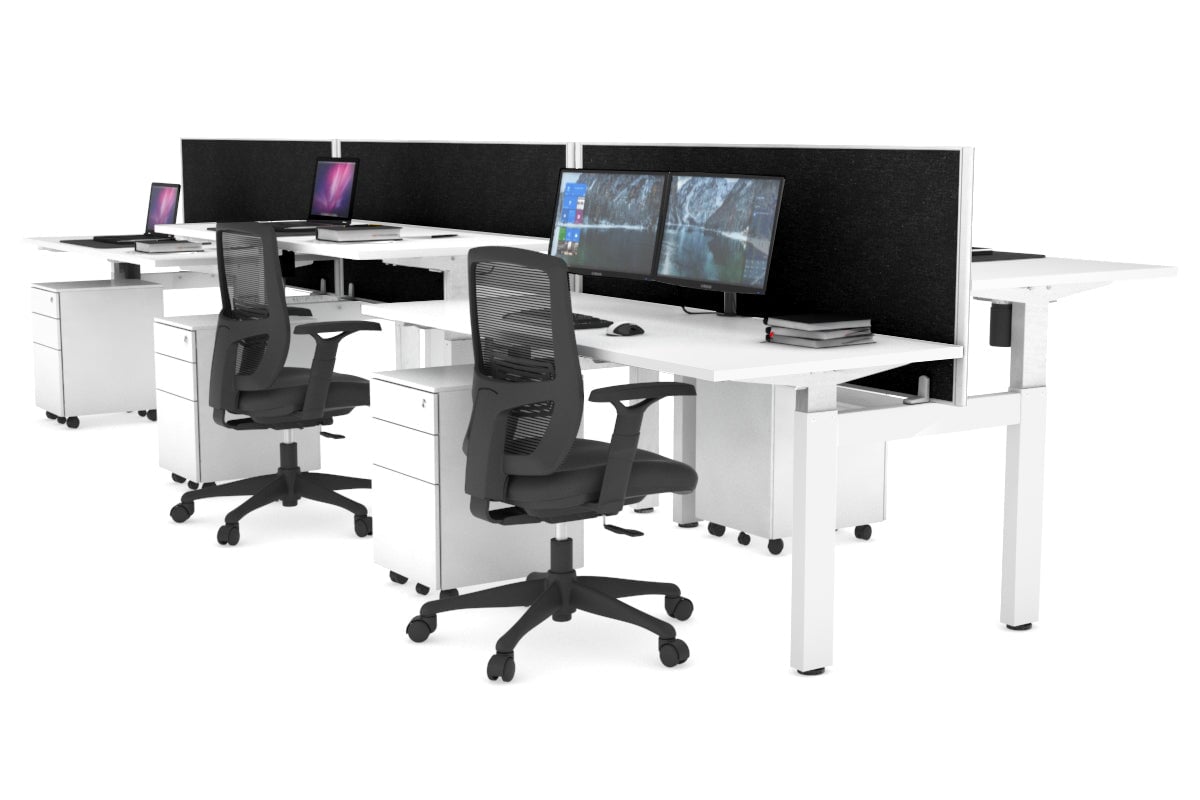 Adjustable 6-Person H Bench Workstation with White Frame - 1200L x 700W - Perfect for Office, Classroom, or Conference Room Use