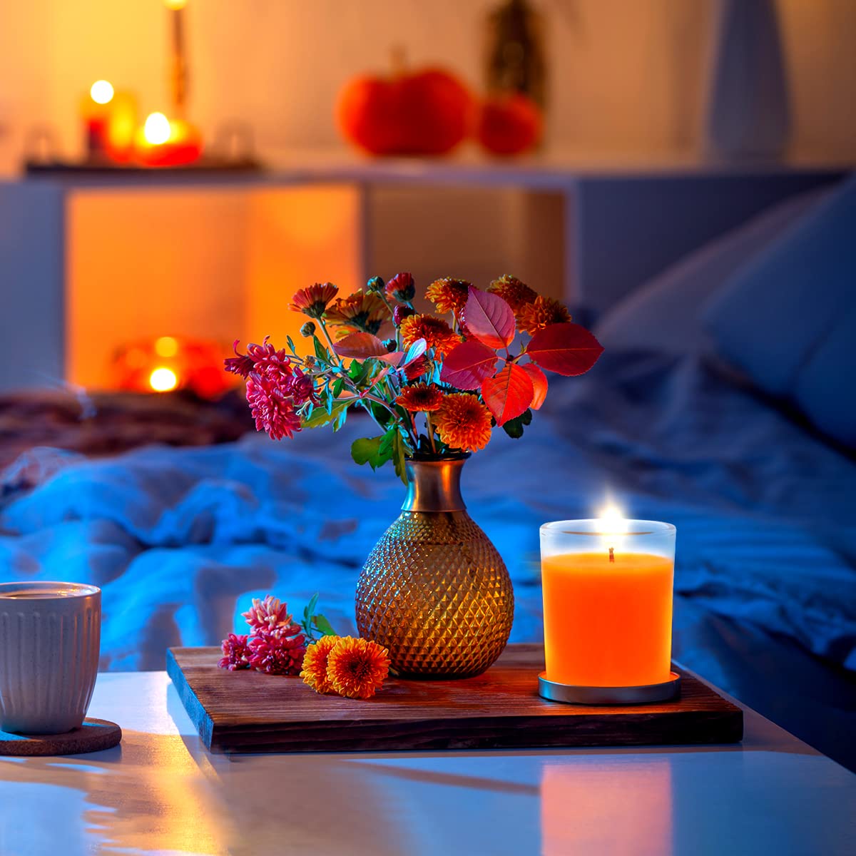 4 Pack Unscented Orange Votive Candles in Glass - 2 Inch Natural Soy Wax Candles for Halloween, Thanksgiving, Wedding & Home Decor | Fall Harvest & Autumn Theme | 12-15 Hour Burn Time | Perfect for Centerpieces, Table Settings & Holiday Relaxation