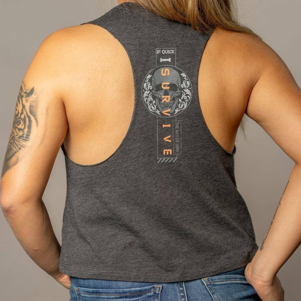I Survive Racerback Cropped Tank Top for Women - Dark Heather Gray | Workout, Yoga & Gym Essential