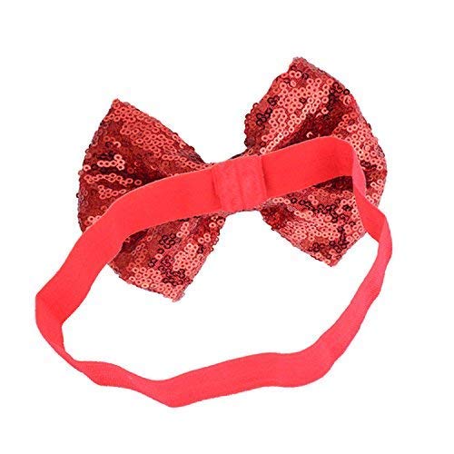 BELICIA 6 Pcs Baby Girls Headbands - Sparkly Glitter Sequin Hair Bows for Toddlers, Infants & Newborns | 4'' Big Boutique Bling Elastic Hair Accessories | Perfect for Birthday Parties, Photo Shoots & Daily Wear