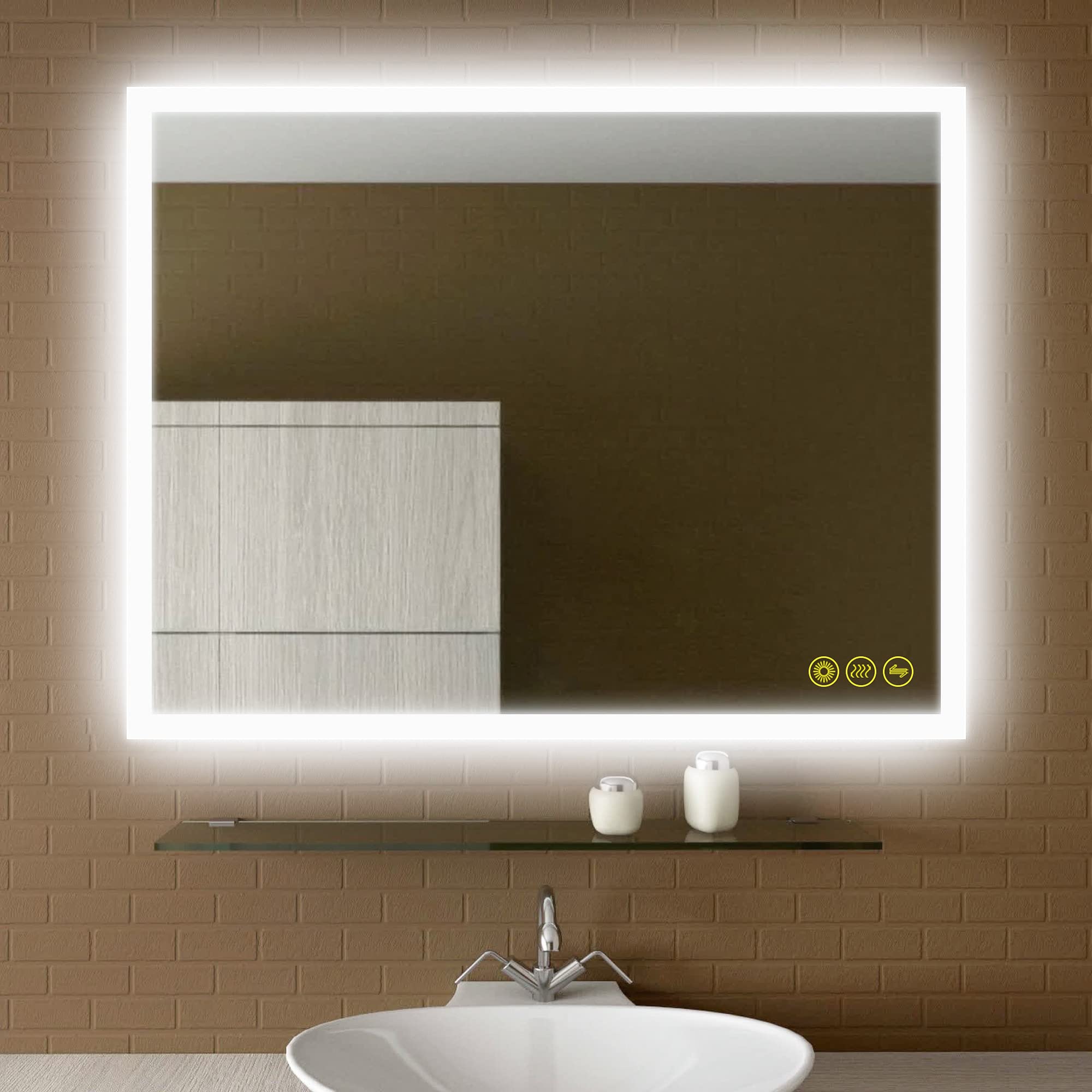 OKISS 30x36 Inch Dimmable LED Bathroom Vanity Mirror with Anti-Fog - Large Horizontal/Vertical Rectangle Makeup Mirror with Light for Home, Hotel, Office & Bar - Perfect for Makeup, Shaving & Grooming