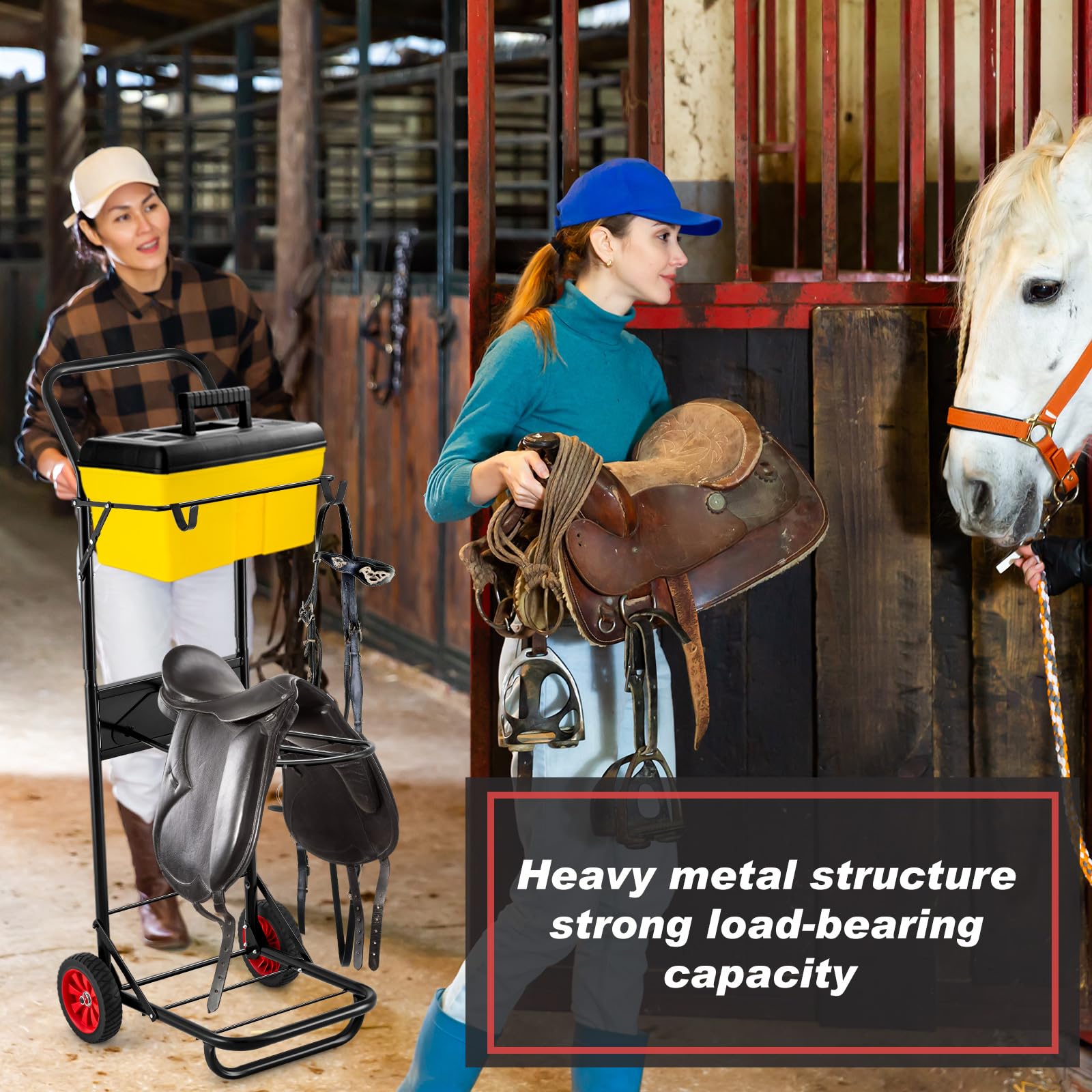 Heavy Duty Foldable Horse Saddle Cart with Wheels - 50