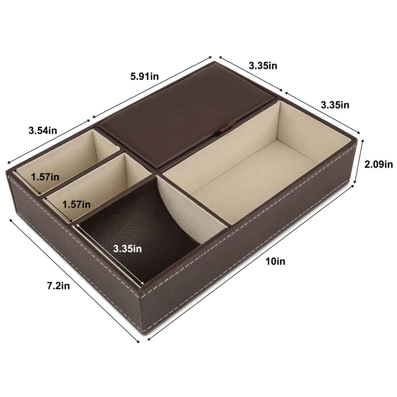 Premium Leather Valet Tray Organizer - 5 Compartment Dresser Top Box for Jewelry, Watches & EDC Essentials - Perfect Nightstand Organizer for Men & Women - Ideal for Bedroom, Bathroom & Travel Use