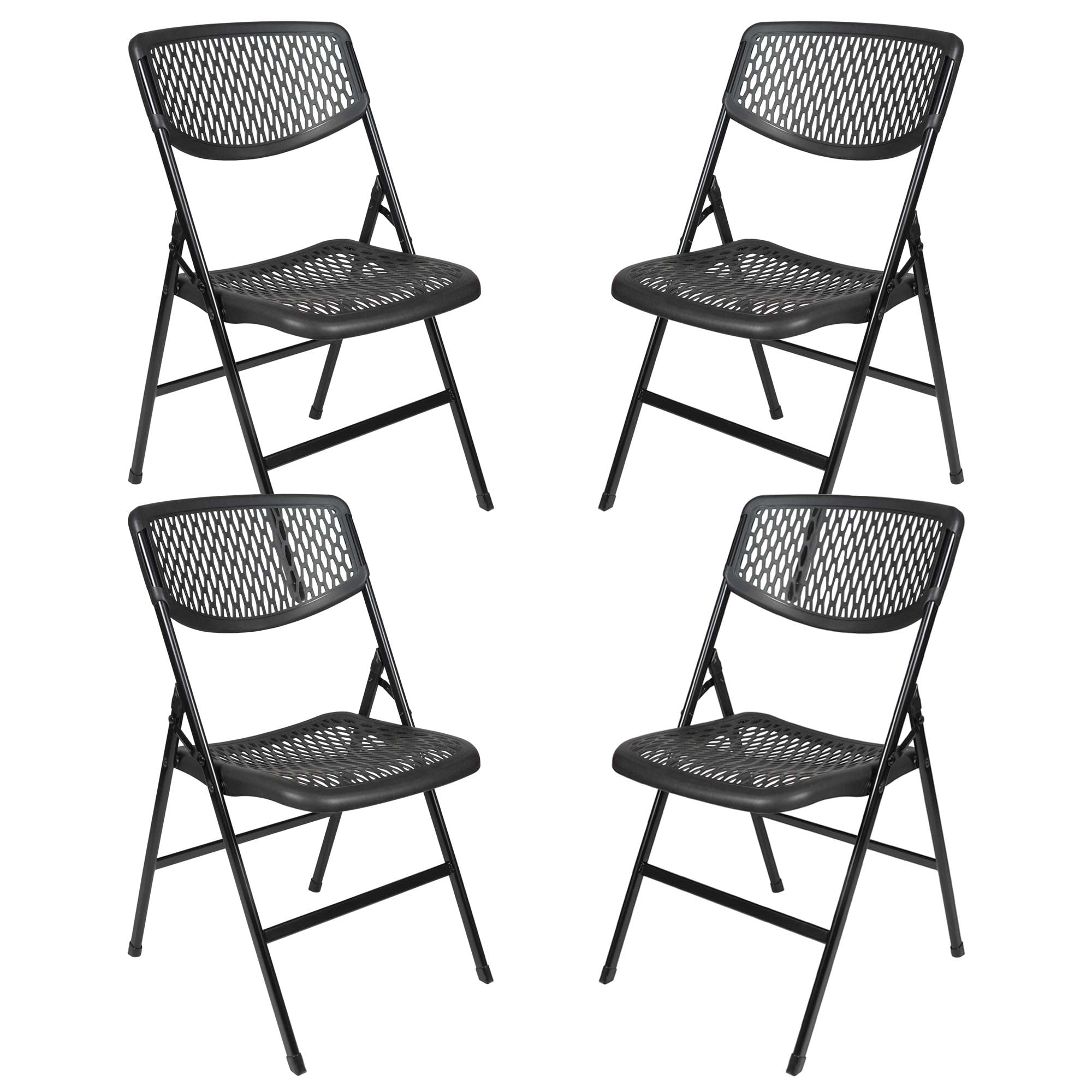 COSCO Ultra Comfort Commercial XL Heavy Duty Plastic Folding Chair - 300 lb Weight Capacity, Triple Braced Design, Black (Set of 4) - Perfect for Events, Parties, Weddings & Outdoor Gatherings