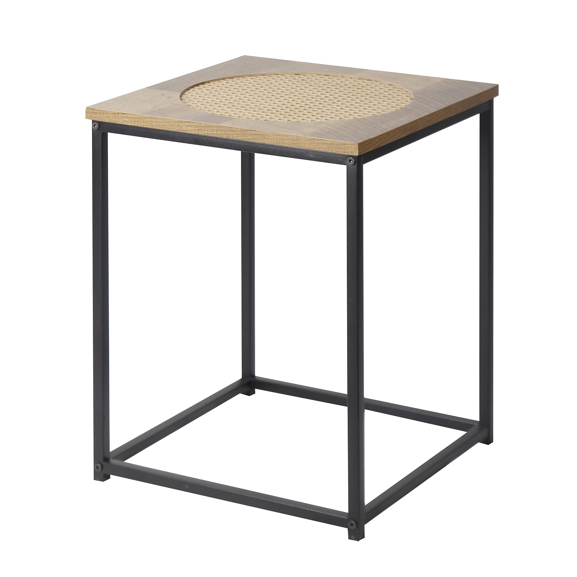 GIA Modern Wood and Rattan Side Table with Metal Frame - Small Accent Table for Living Room, Bedroom, or Patio - Perfect for Coffee, Books, and Decor