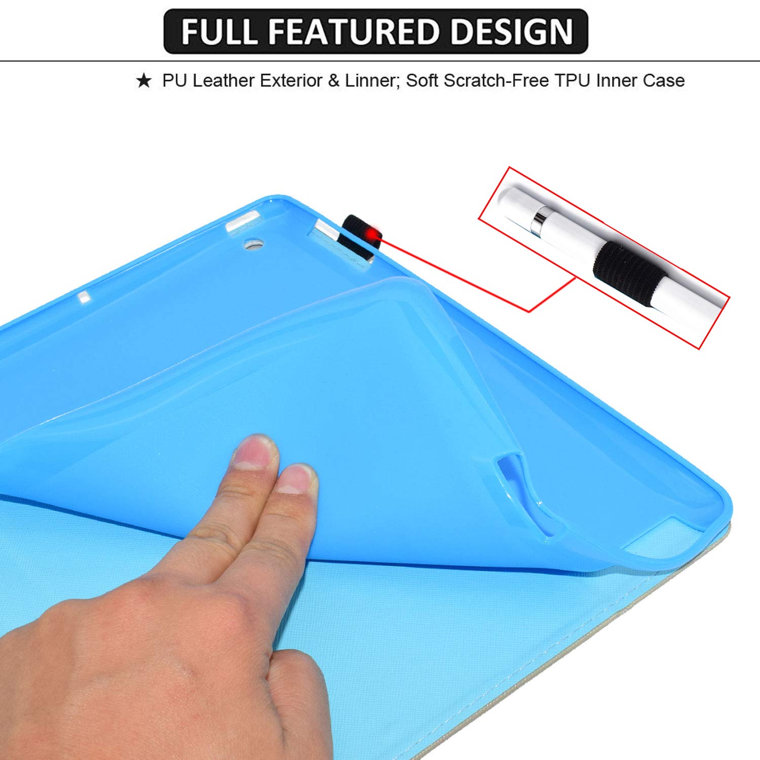 Premium PU Leather iPad Case with Card Slot & Pen Holder - Compatible with iPad 7th Gen 10.2