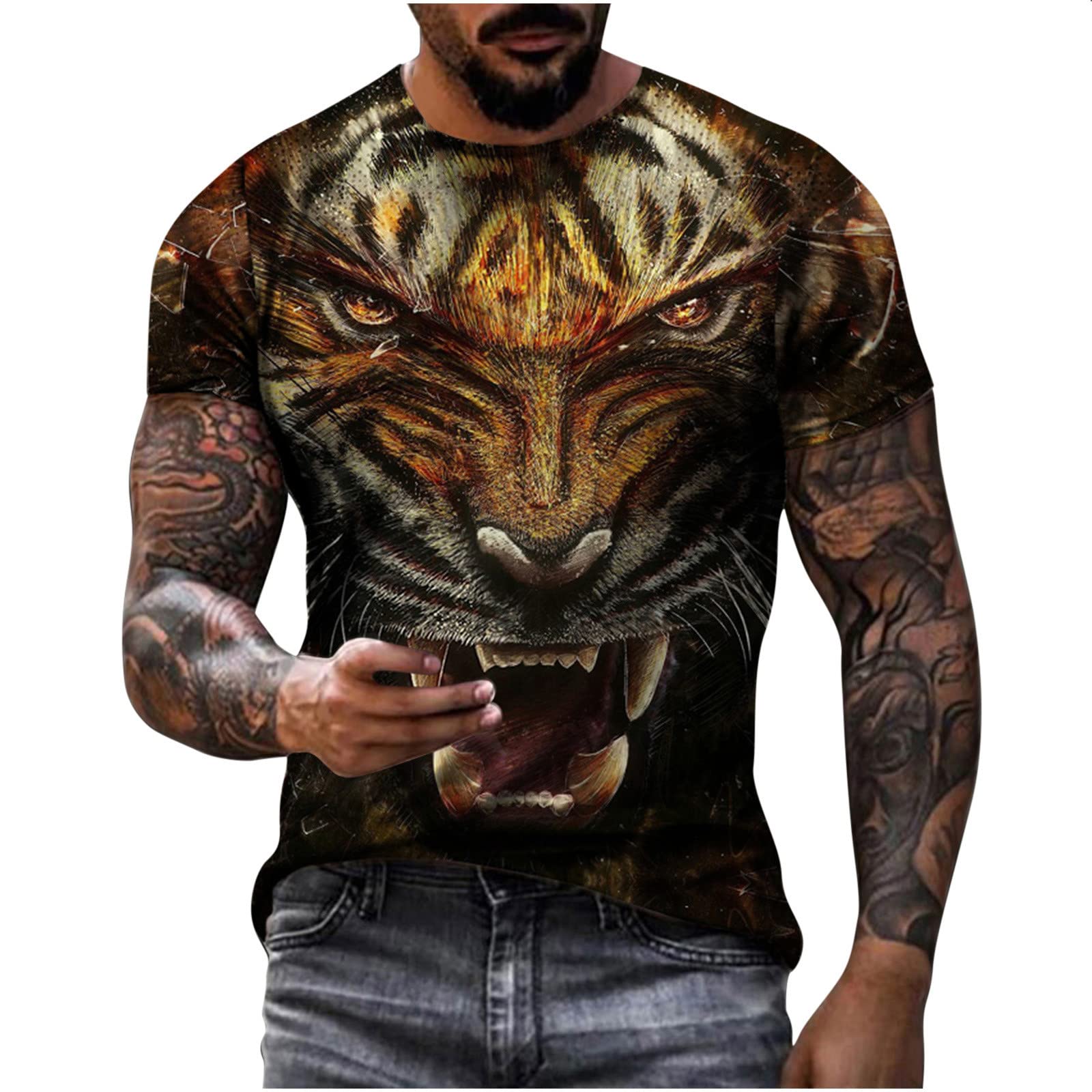 Men's Casual Short Sleeve T-Shirt - Colorful Nature & Cool Animal Graphic Tees - Summer Crewneck Retro 3D Print Shirt for Outdoor Activities, Travel & Streetwear Fashion