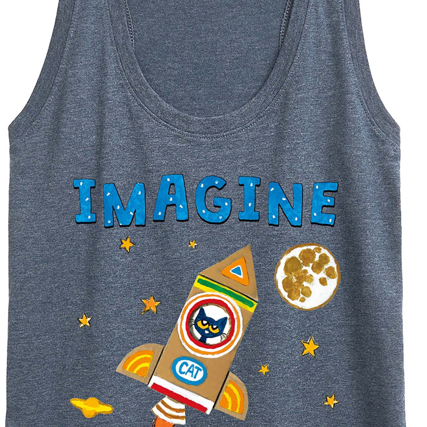Pete the Cat Space Rocket Design Women's Racerback Tank Top - Cute Graphic Tee for Cat Lovers, Casual Summer Wear & Fun Outfits