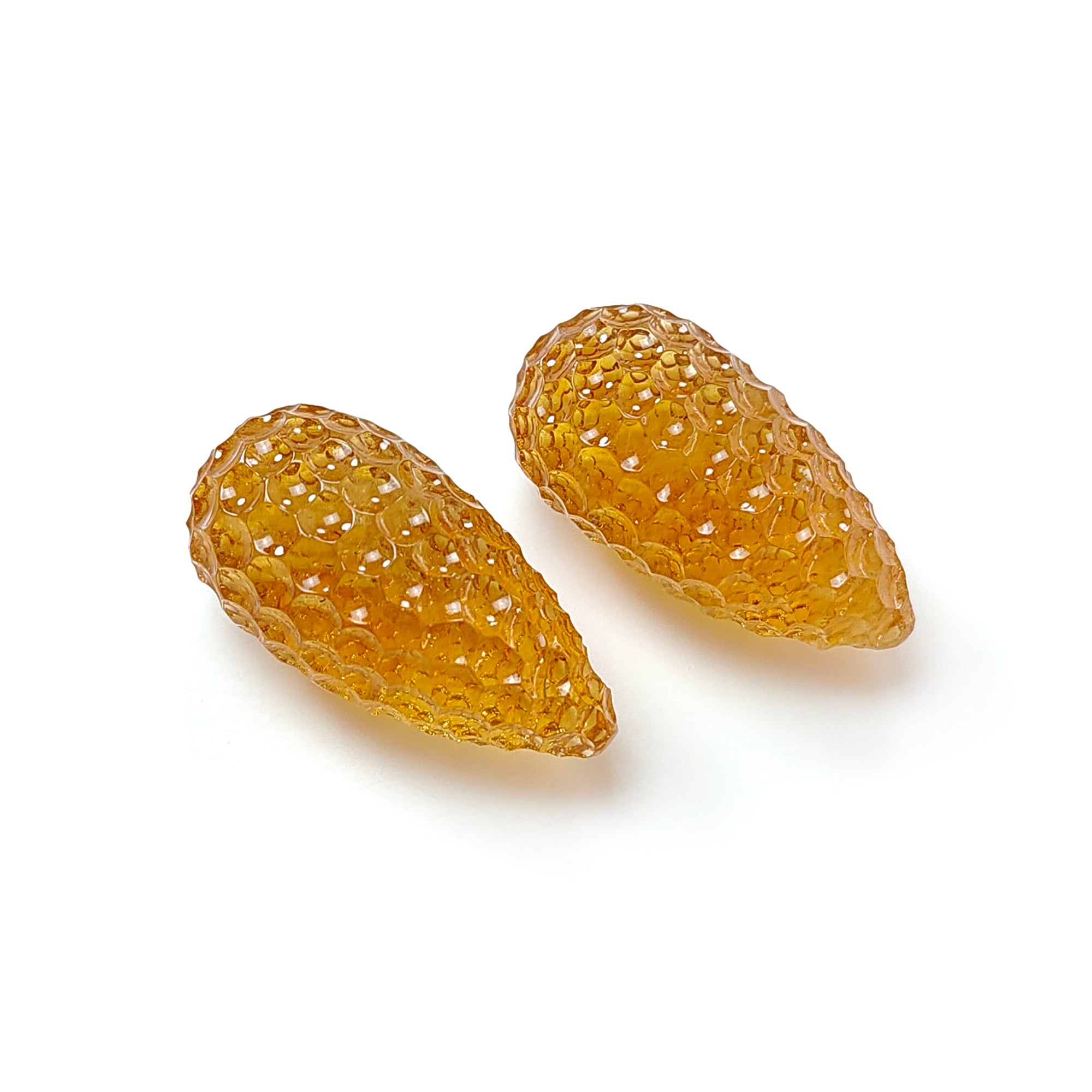 Natural Untreated Yellow Citrine Gemstone Teardrop Carving - 67.60cts Handcrafted Pair (28mm) | November Birthstone | Perfect for Jewelry Making, Healing Crystals & Gift Giving