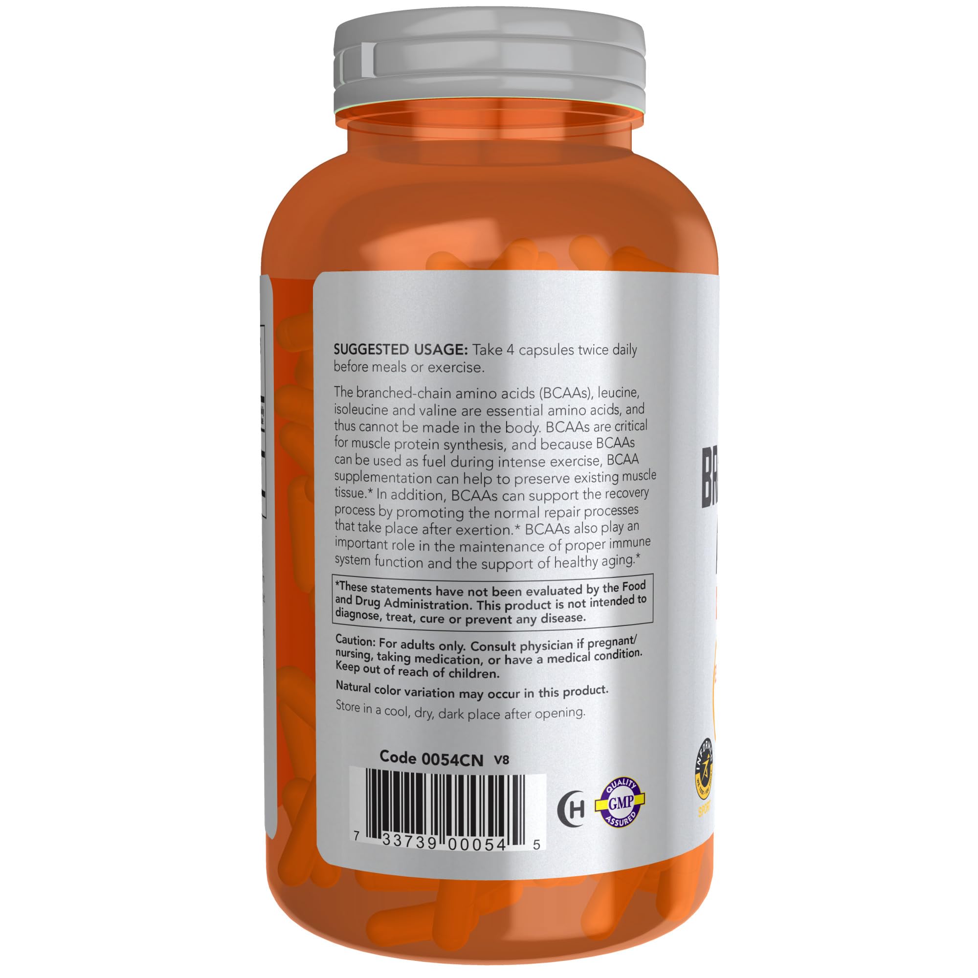 NOW Sports Nutrition Branched Chain Amino Acids (BCAAs) with Leucine, Isoleucine & Valine - 240 Vegan Capsules for Muscle Recovery & Workout Performance | Pre/Post Workout Supplement for Athletes & Fitness Enthusiasts