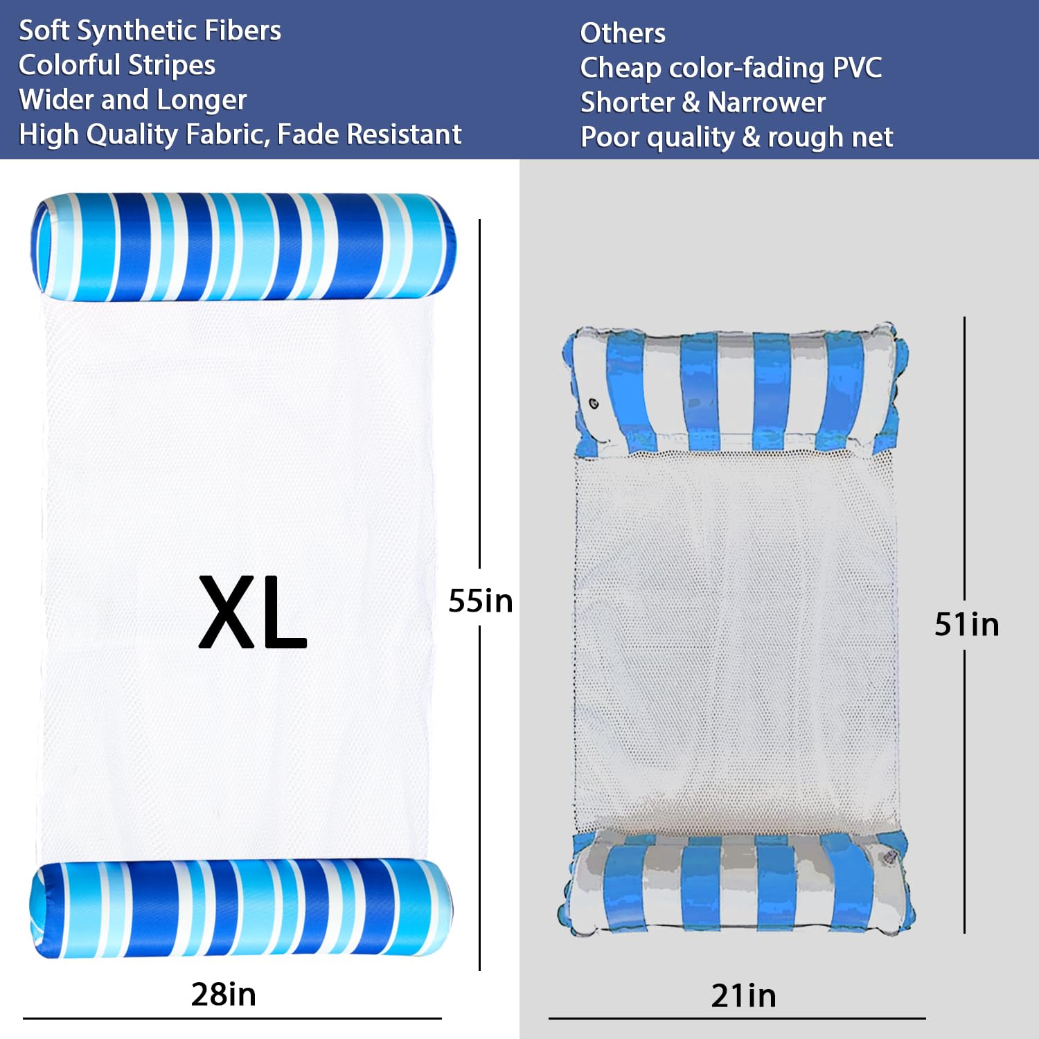 FindUWill 2 Pack XL Inflatable Water Hammock Pool Floats - Multi-Purpose Swimming Floaties for Adults (Saddle, Lounge Chair, Drifter) - Perfect for Vacation, Pool Relaxation & Summer Water Fun