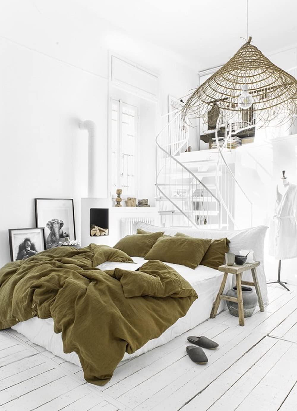 Olive Green Washed Cotton Duvet Cover - 100% Pure Cotton Soft Bedding Set for Queen/King/Full/Double/California King Size | Breathable & Hypoallergenic for All-Season Comfort | Perfect for Master Bedroom, Guest Room & Vacation Homes