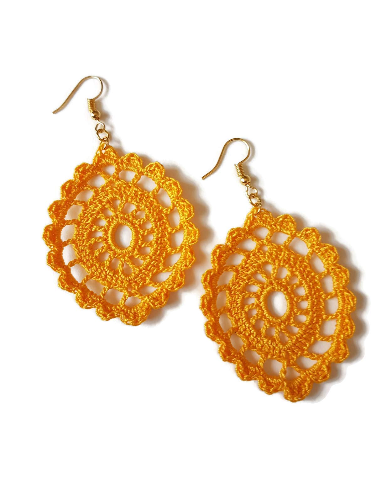 Handmade Gold Oval Drop Earrings - Lace Crochet Baroque Sicily Style Jewelry for Women - Perfect for Weddings, Parties & Special Occasions