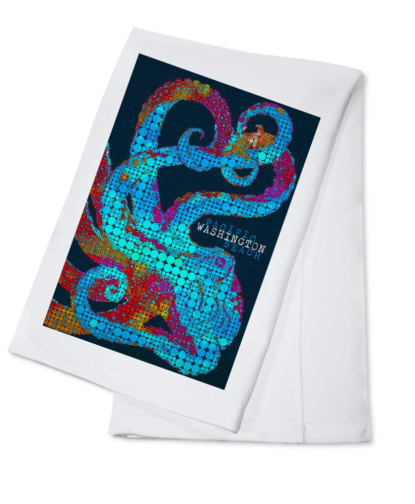 Pacific Beach Washington Octopus Watercolor Dot Art Tea Towel - 100% Cotton Decorative Hand Towel for Kitchen & Home Decor - Perfect for Dish Drying, Gift Giving & Coastal Themed Decor