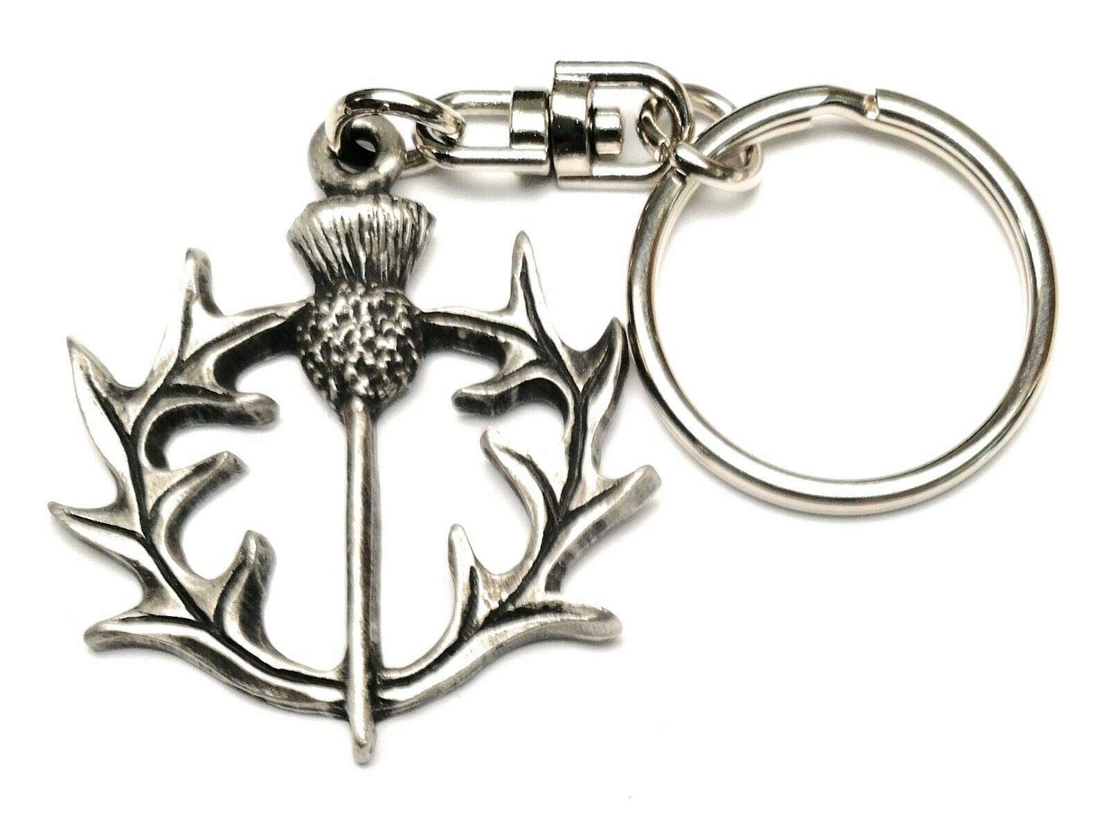 Fine Pewter Scottish Thistle Keychain with Gift Pouch, Perfect for Celtic Heritage and Travel Souvenirs