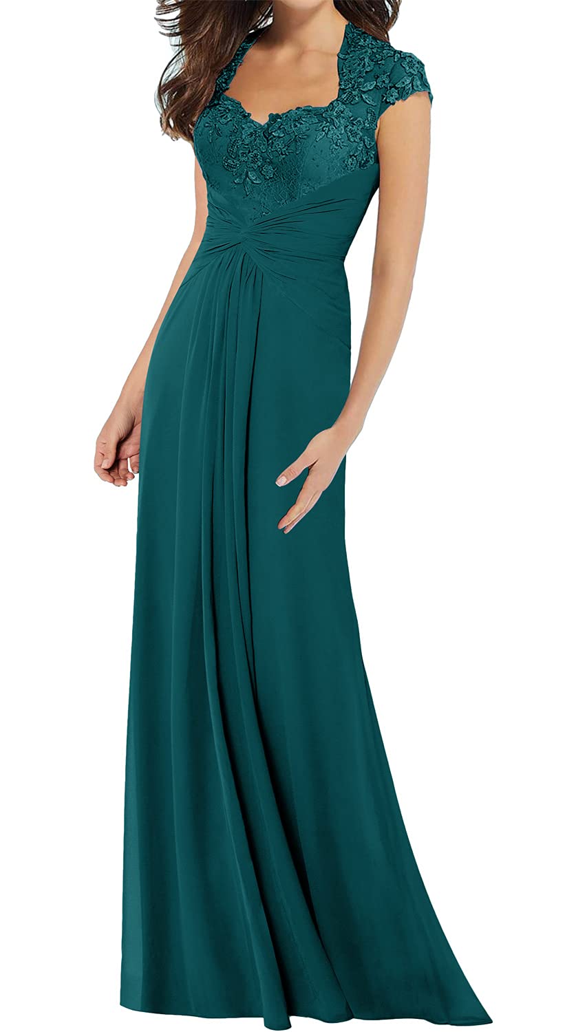 Elegant Lace Prom Dresses for Women - Long Chiffon Mother of The Bride Wedding Guest Dress with Cap Sleeves | Perfect for Formal Events, Evening Parties & Special Occasions