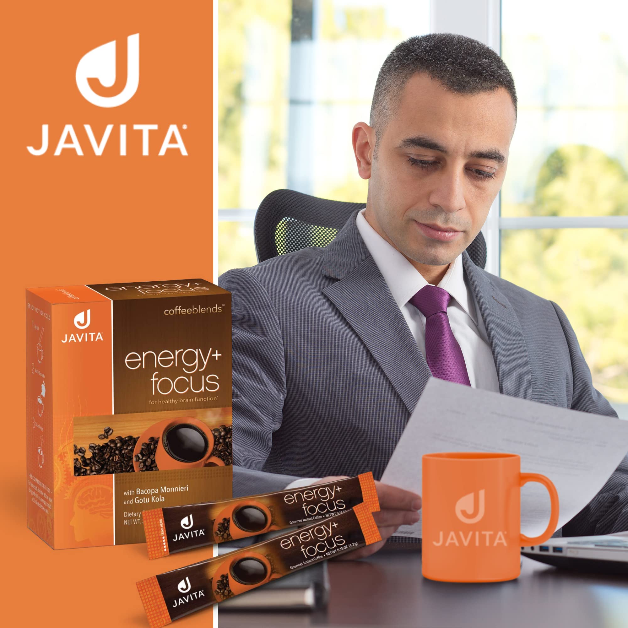Javita Energy + Focus Instant Coffee Packets - 100% South American Arabica & Robusta Blend with Herbs for Mental Clarity, Natural Energy Boost & Enhanced Focus | Keto-Friendly, Diet-Friendly Drink | 3 Boxes of 24 (4.2g) Sticks | Perfect for Office, Study & Workout Sessions