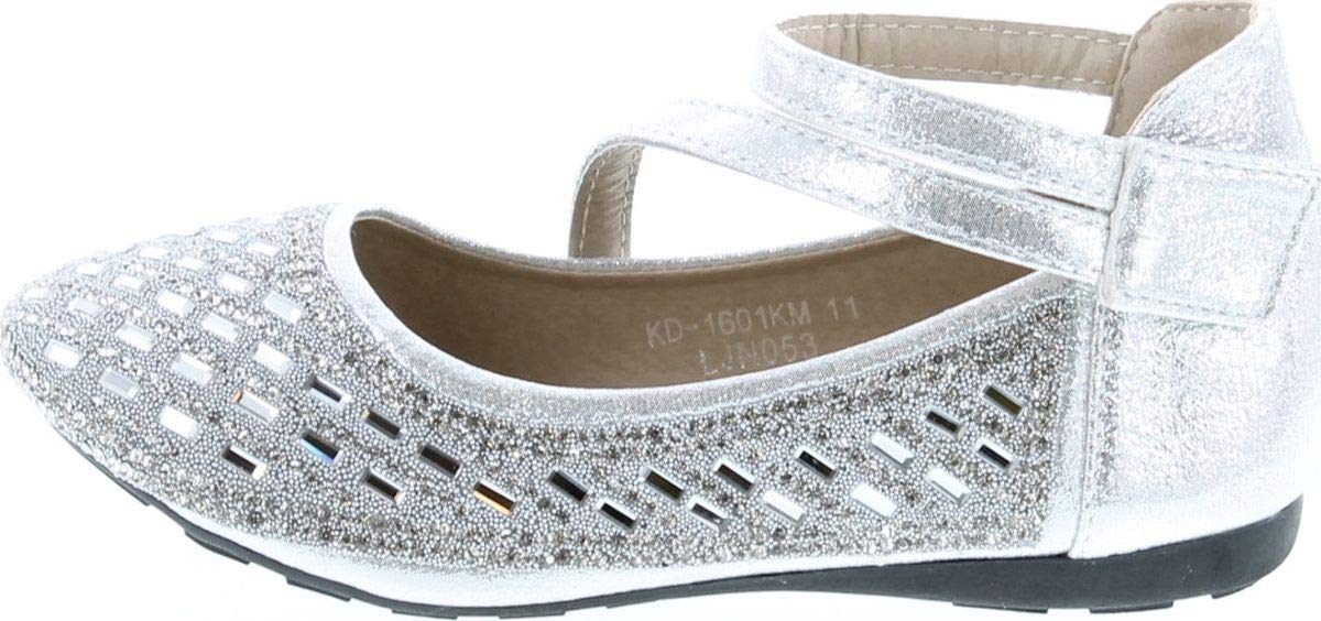 Lucita Girls KD-1601KM Fashion Dress Flats Shoes - Silver Glitter Ballet Flats for Kids, Comfortable School & Party Shoes, Toddler Girls Dress Shoes for Weddings, Holidays & Special Occasions